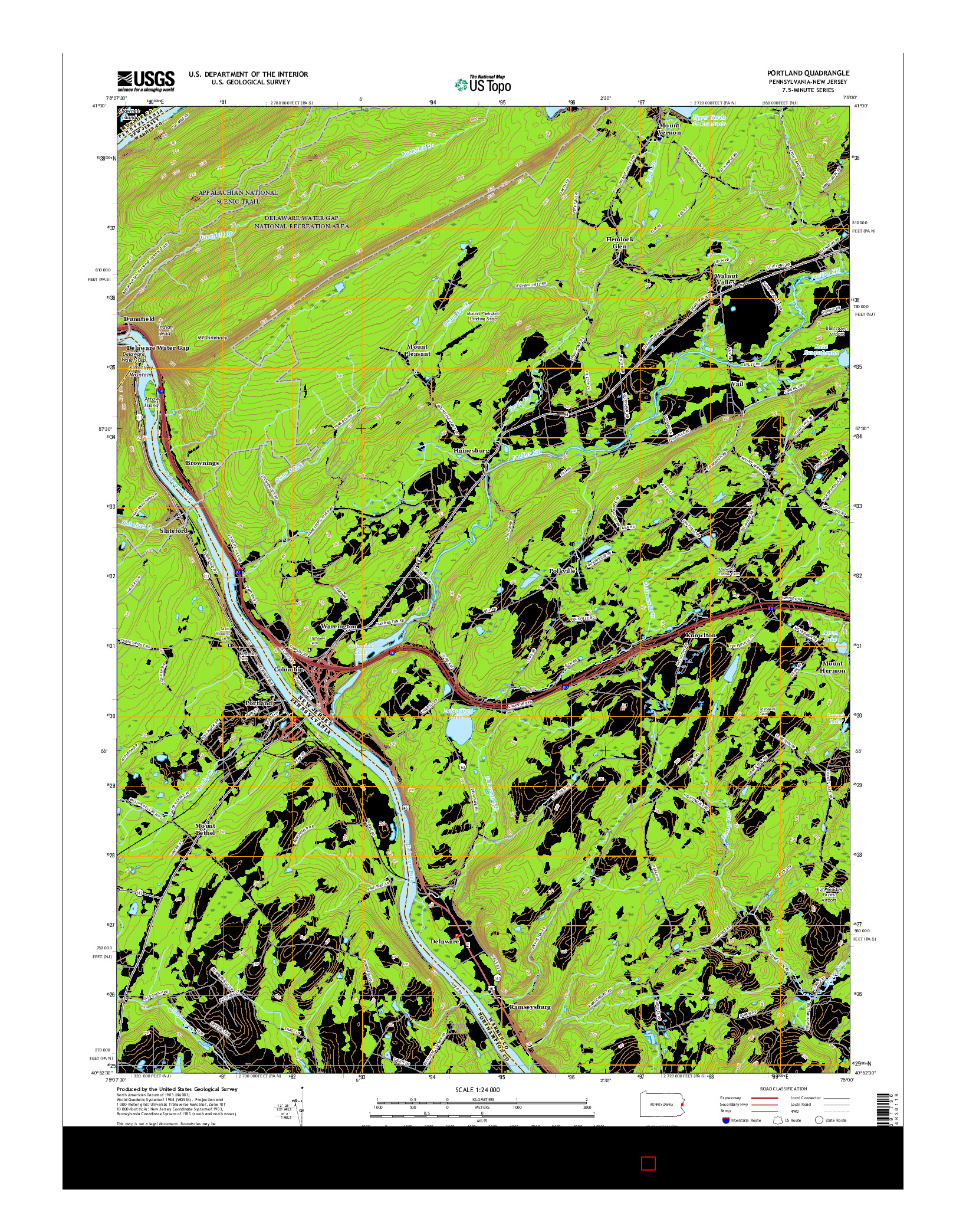 USGS US TOPO 7.5-MINUTE MAP FOR PORTLAND, PA-NJ 2016