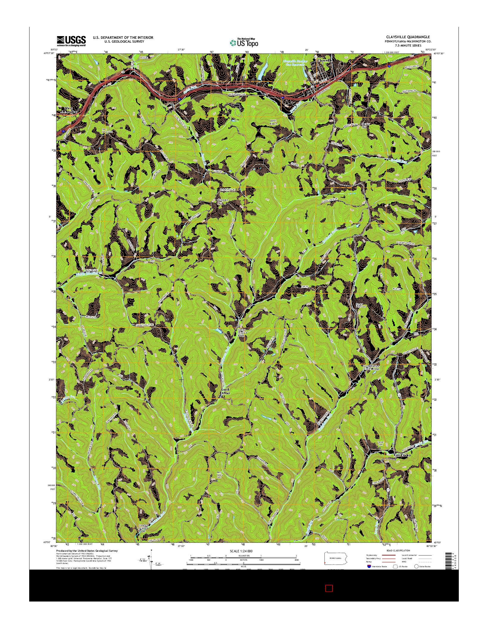 USGS US TOPO 7.5-MINUTE MAP FOR CLAYSVILLE, PA 2016