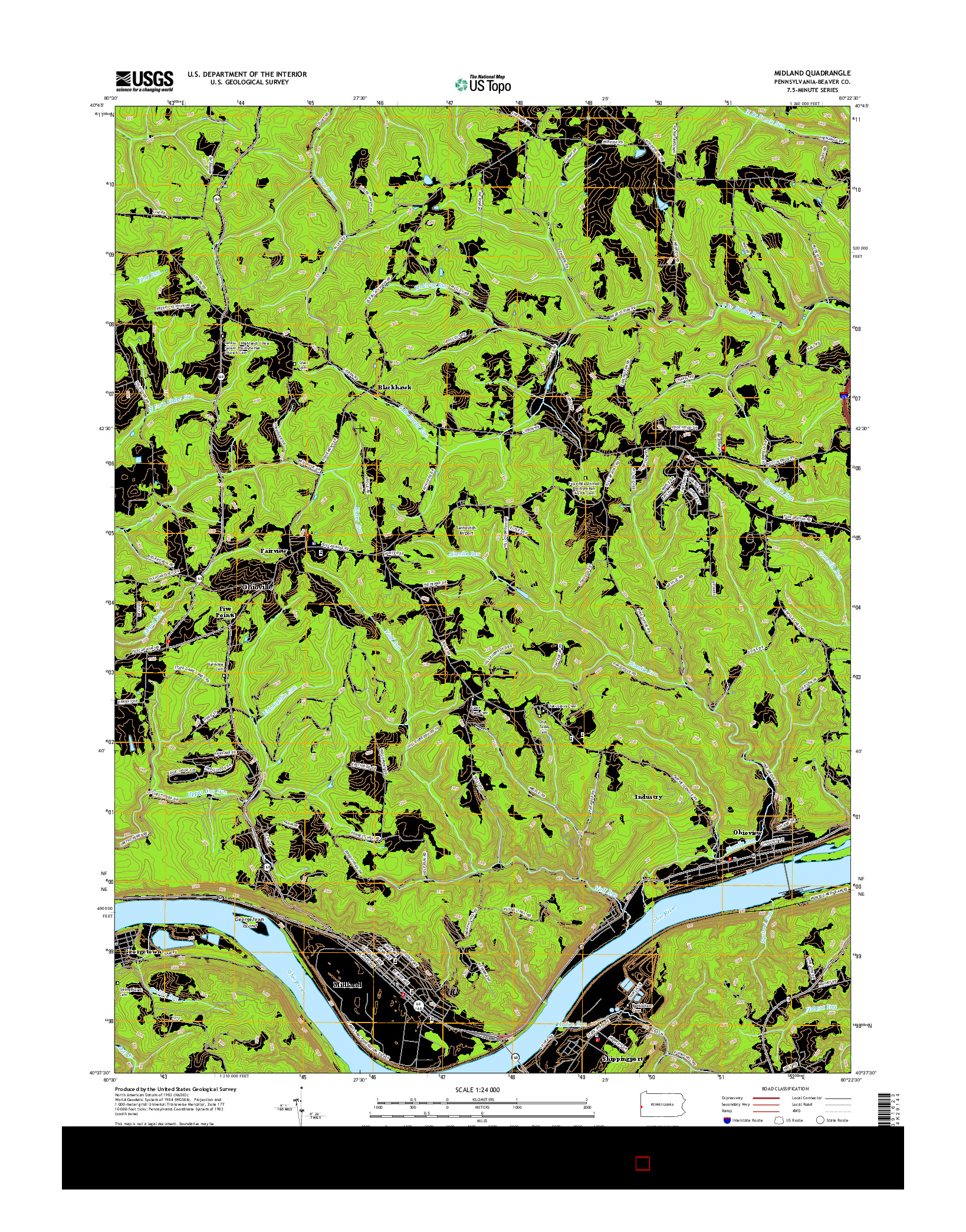 USGS US TOPO 7.5-MINUTE MAP FOR MIDLAND, PA 2016