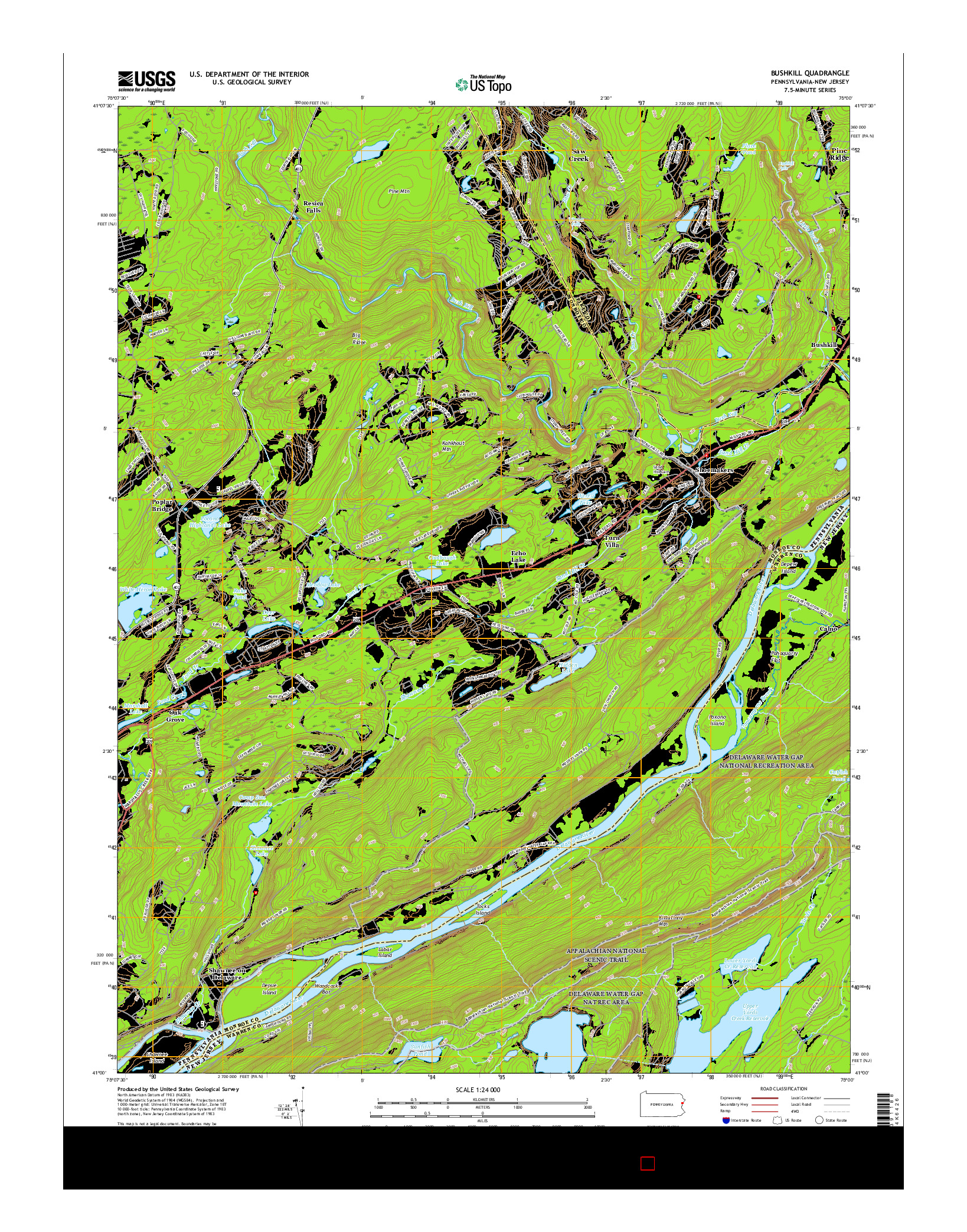 USGS US TOPO 7.5-MINUTE MAP FOR BUSHKILL, PA-NJ 2016