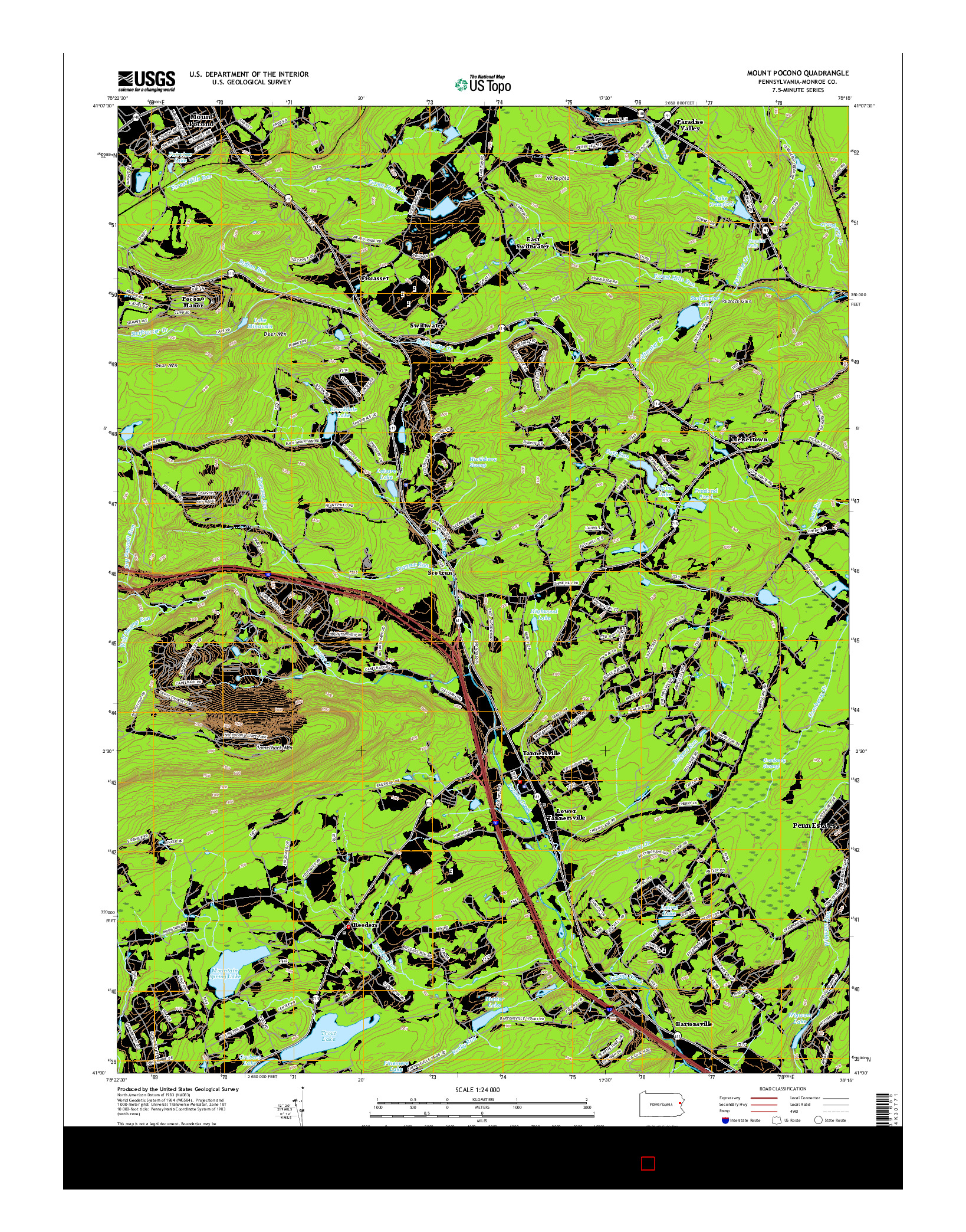 USGS US TOPO 7.5-MINUTE MAP FOR MOUNT POCONO, PA 2016