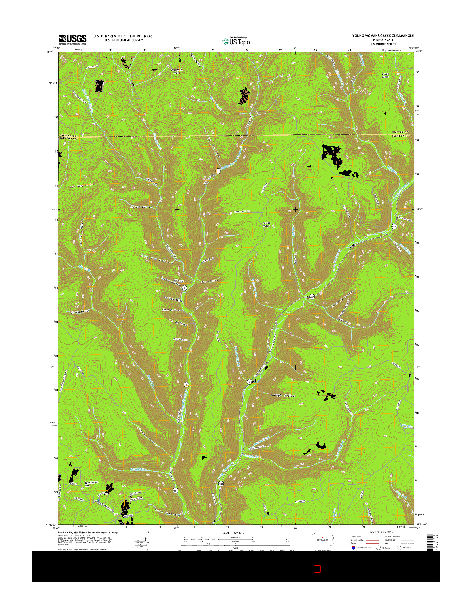 USGS US TOPO 7.5-MINUTE MAP FOR YOUNG WOMANS CREEK, PA 2016