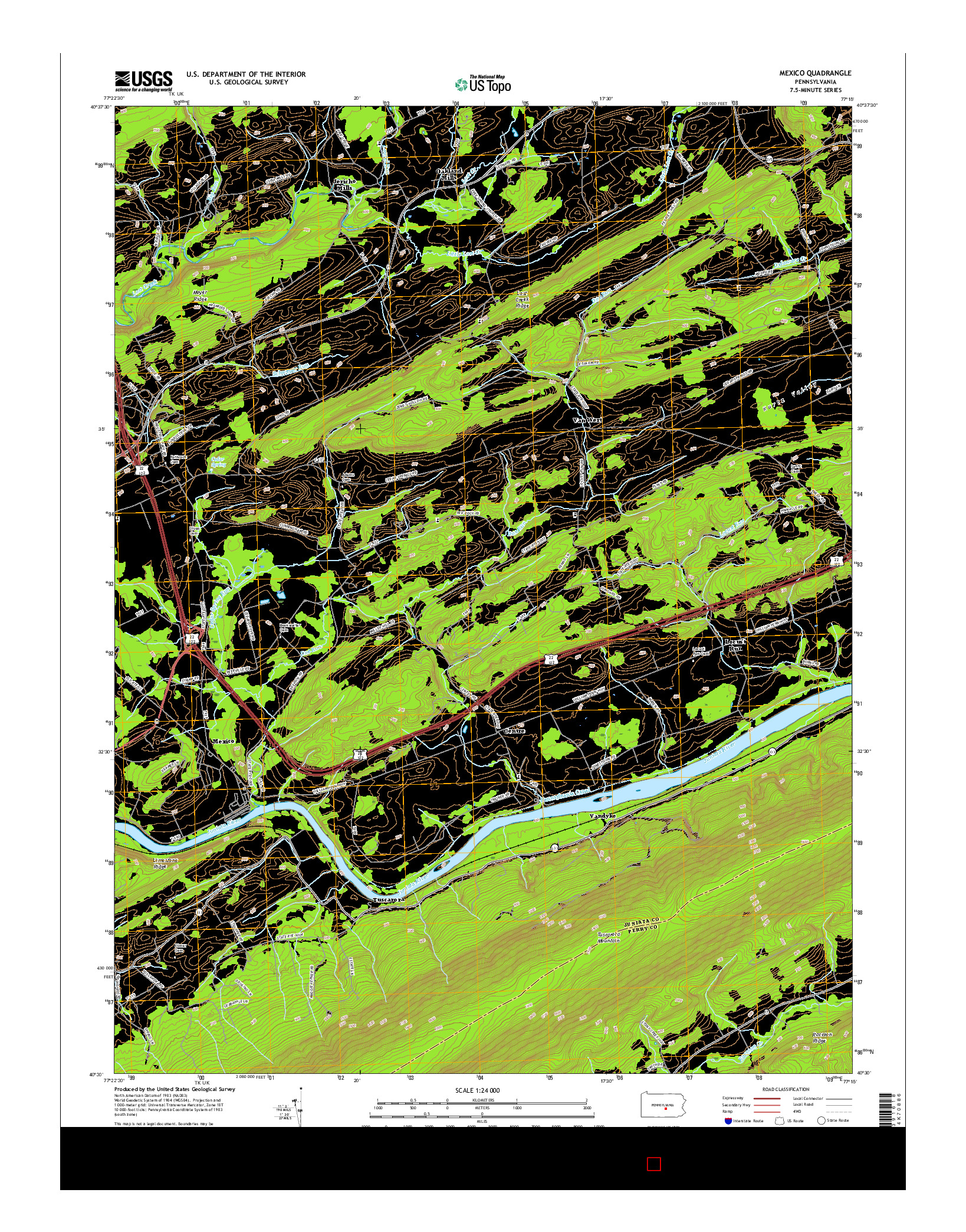 USGS US TOPO 7.5-MINUTE MAP FOR MEXICO, PA 2016