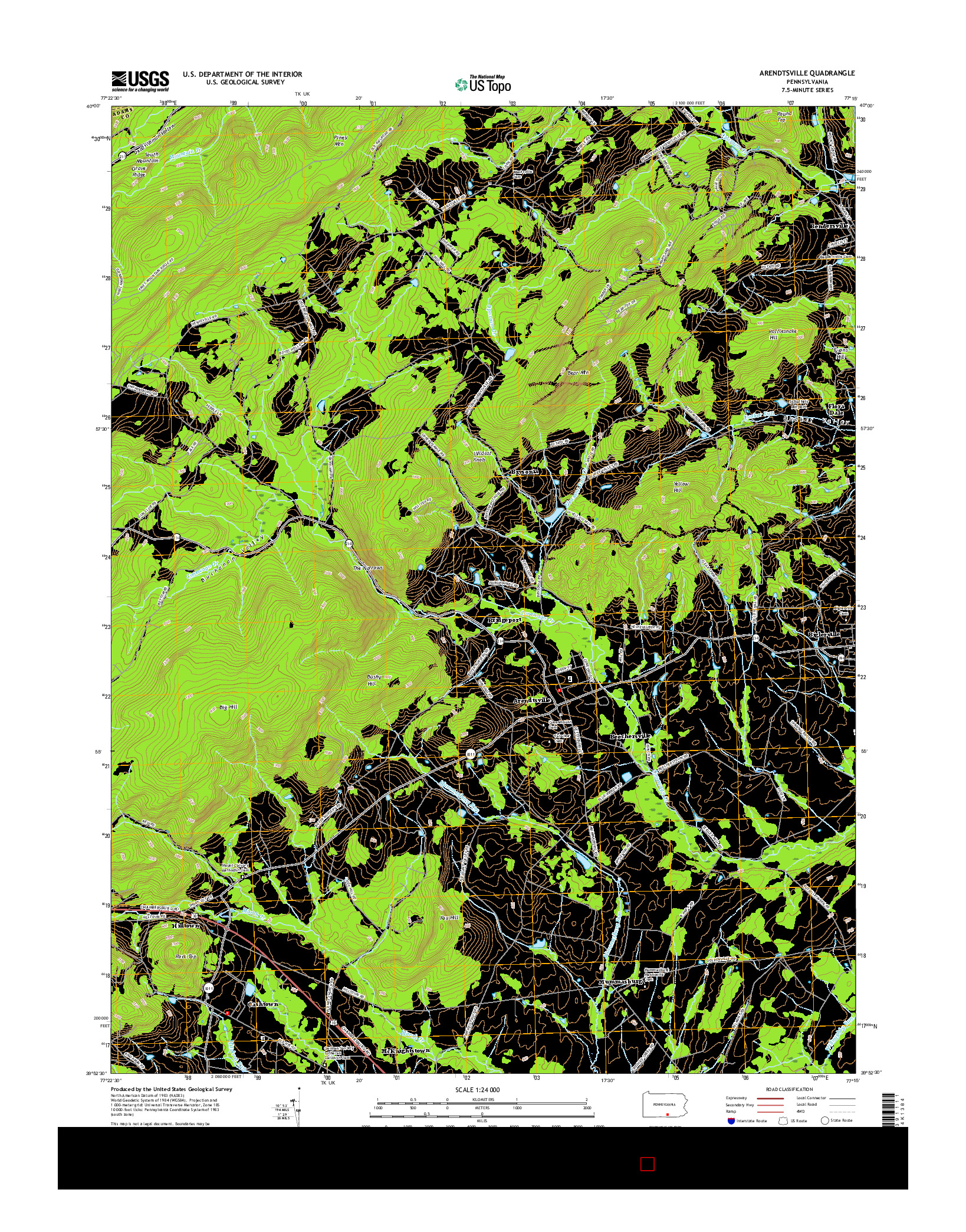 USGS US TOPO 7.5-MINUTE MAP FOR ARENDTSVILLE, PA 2016