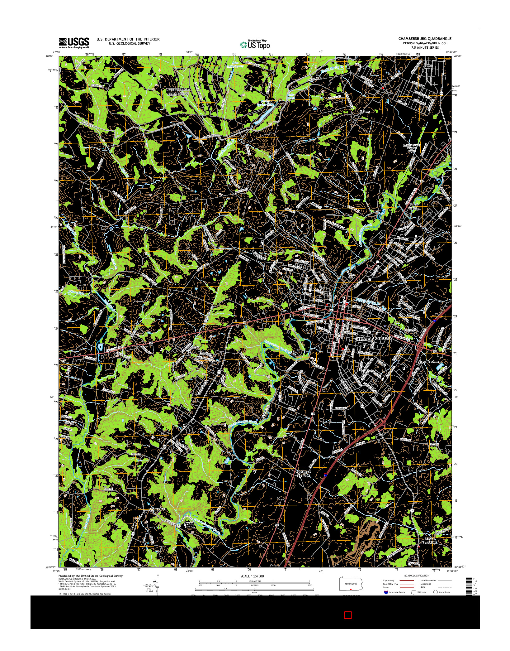 USGS US TOPO 7.5-MINUTE MAP FOR CHAMBERSBURG, PA 2016