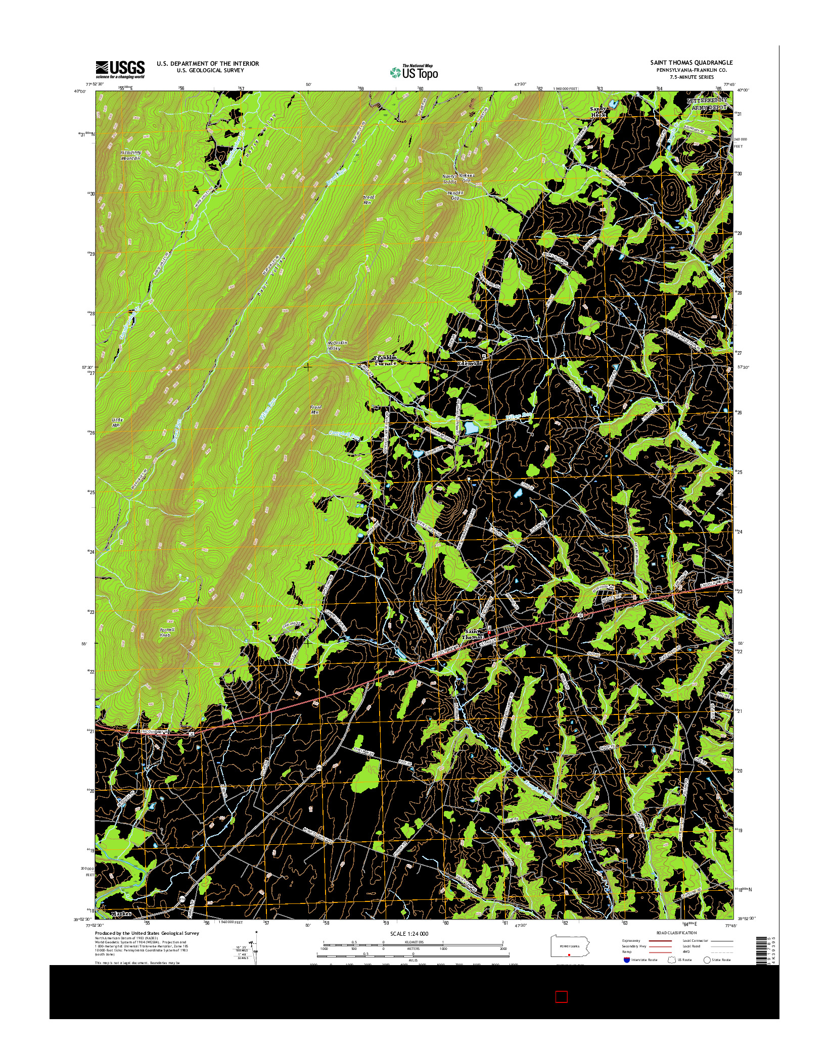 USGS US TOPO 7.5-MINUTE MAP FOR SAINT THOMAS, PA 2016