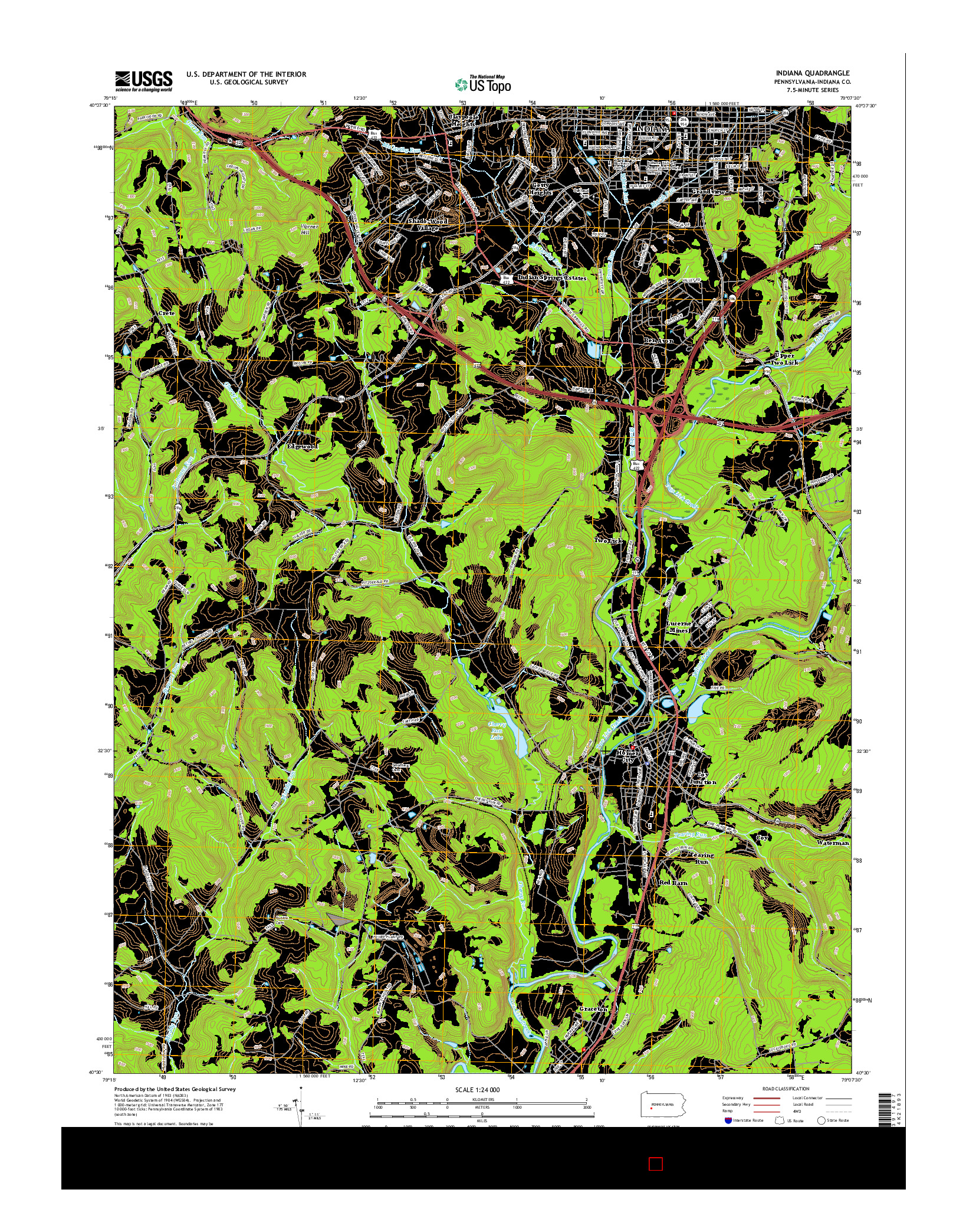 USGS US TOPO 7.5-MINUTE MAP FOR INDIANA, PA 2016