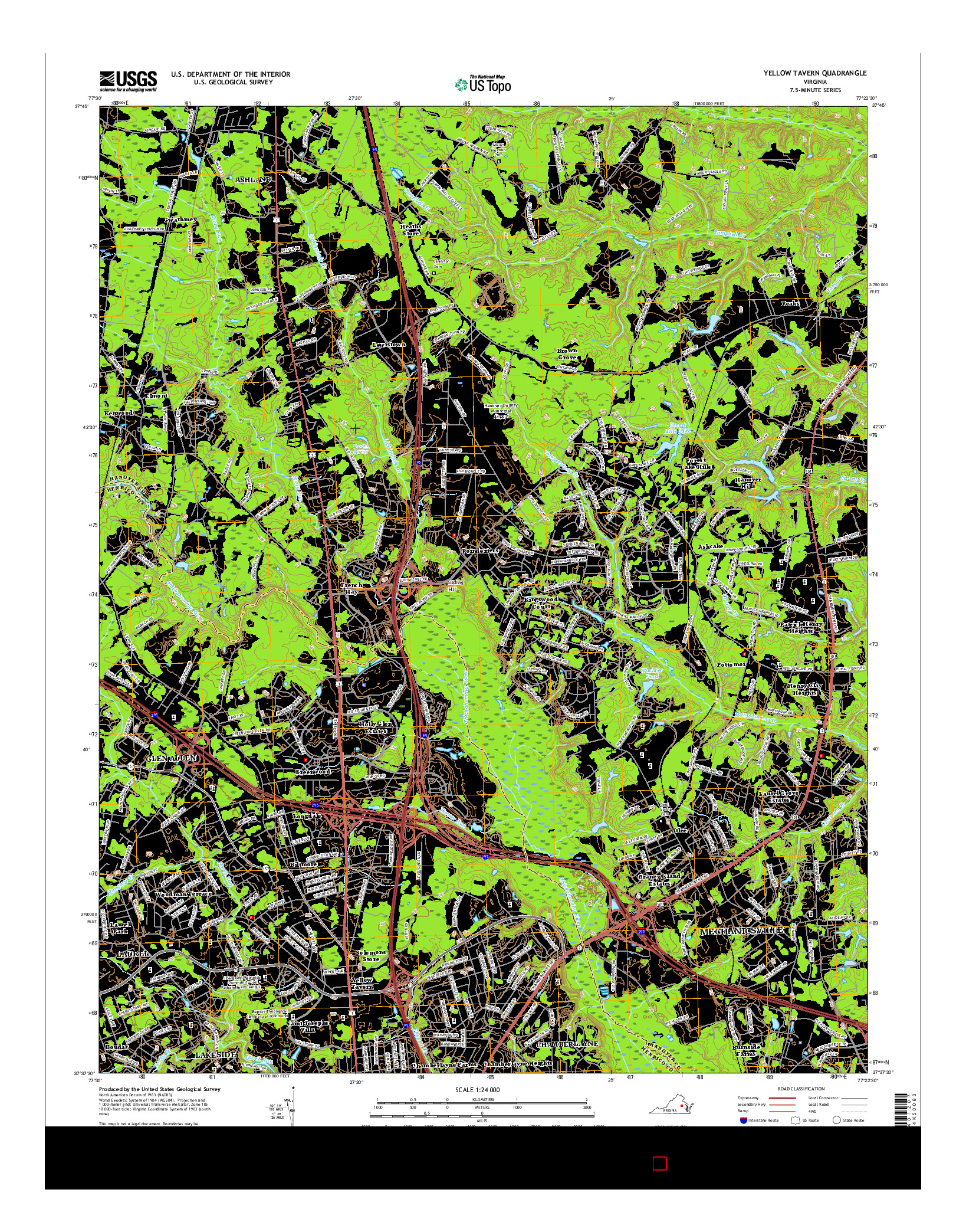 USGS US TOPO 7.5-MINUTE MAP FOR YELLOW TAVERN, VA 2016