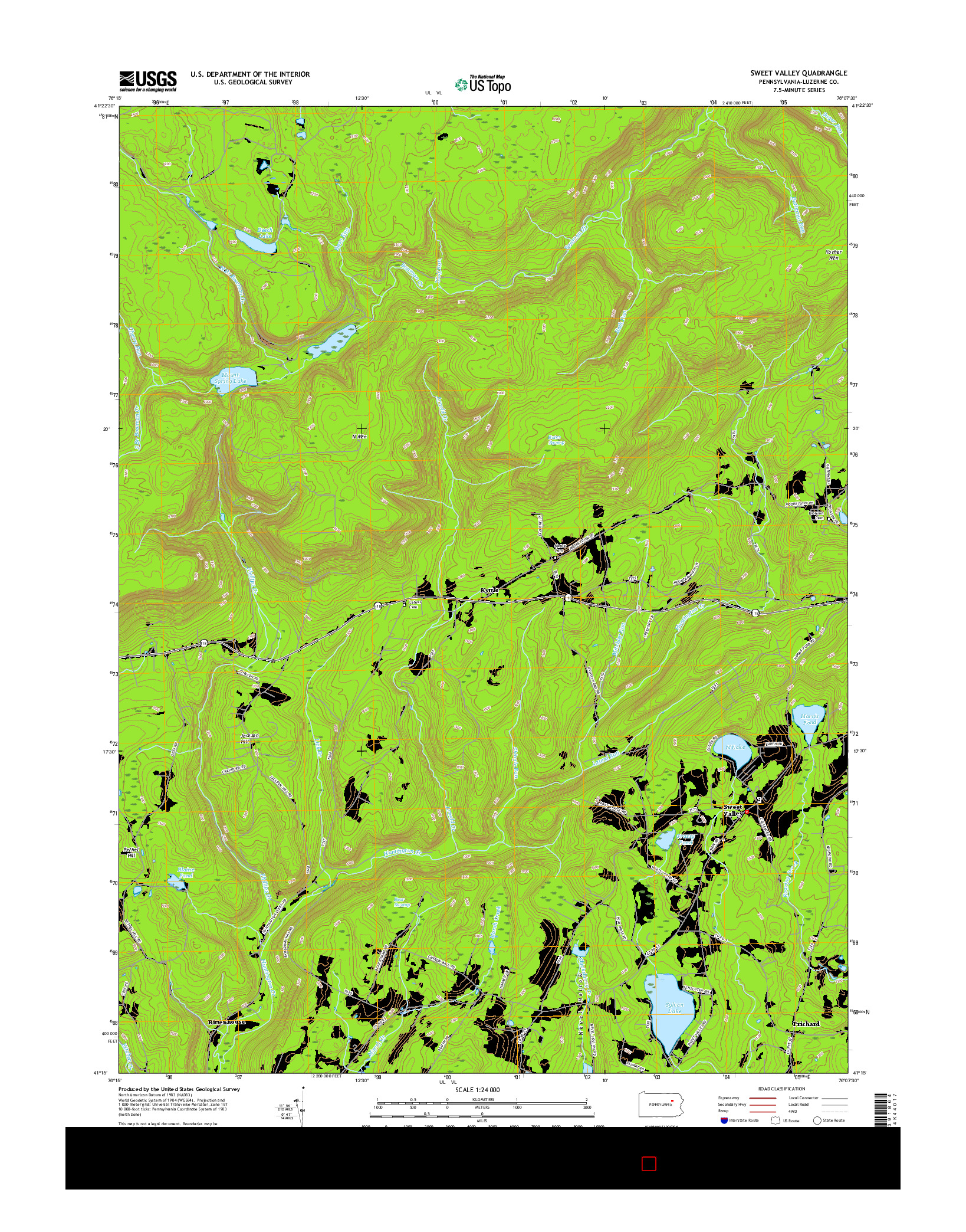 USGS US TOPO 7.5-MINUTE MAP FOR SWEET VALLEY, PA 2016