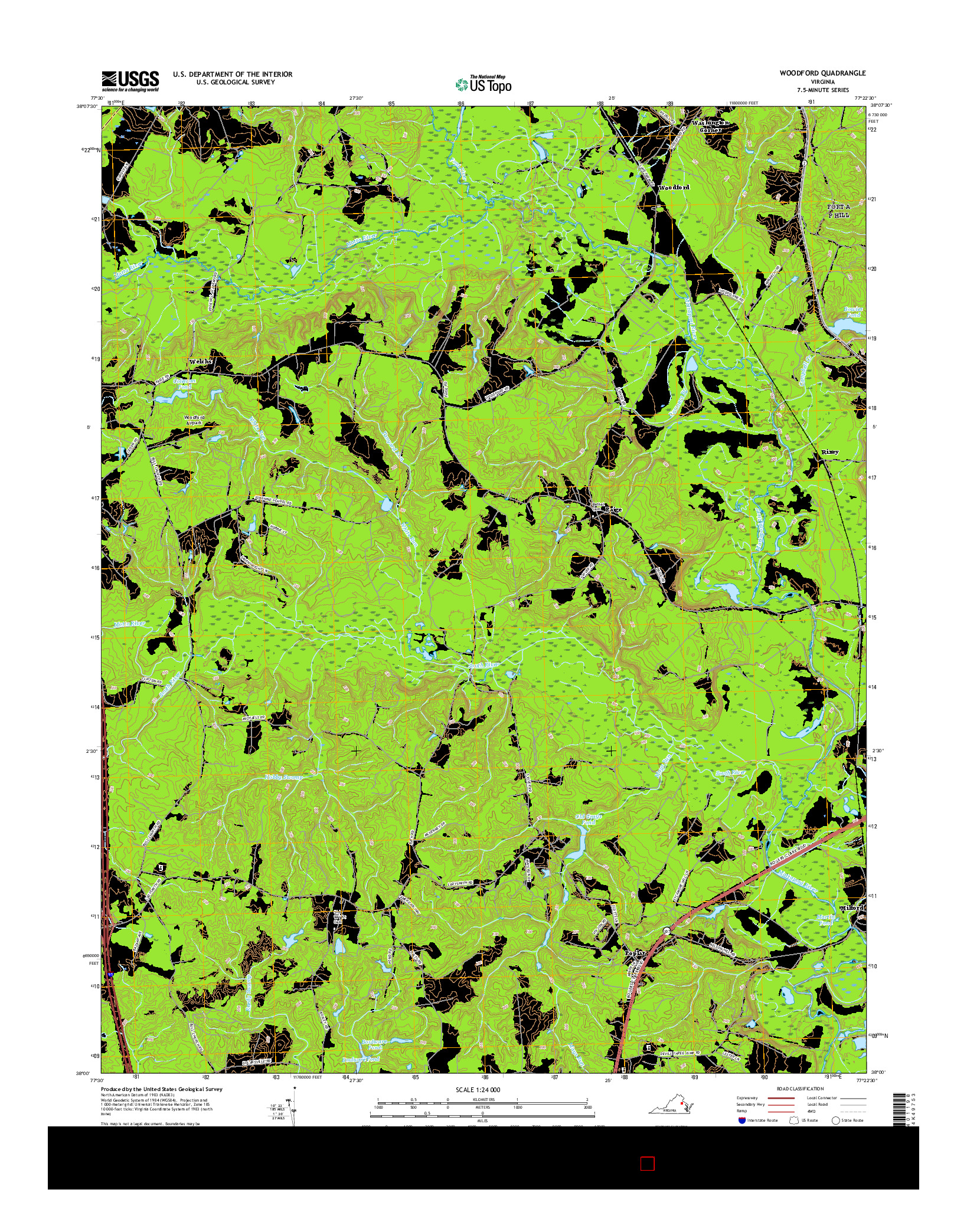 USGS US TOPO 7.5-MINUTE MAP FOR WOODFORD, VA 2016