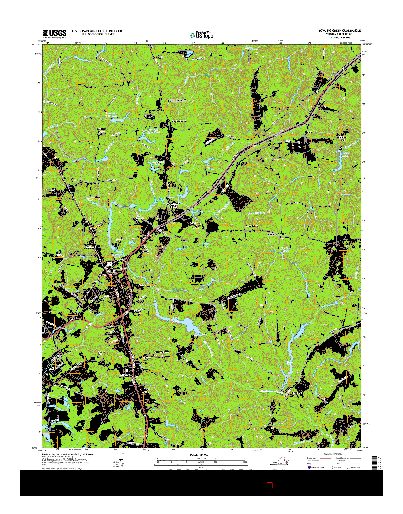 USGS US TOPO 7.5-MINUTE MAP FOR BOWLING GREEN, VA 2016