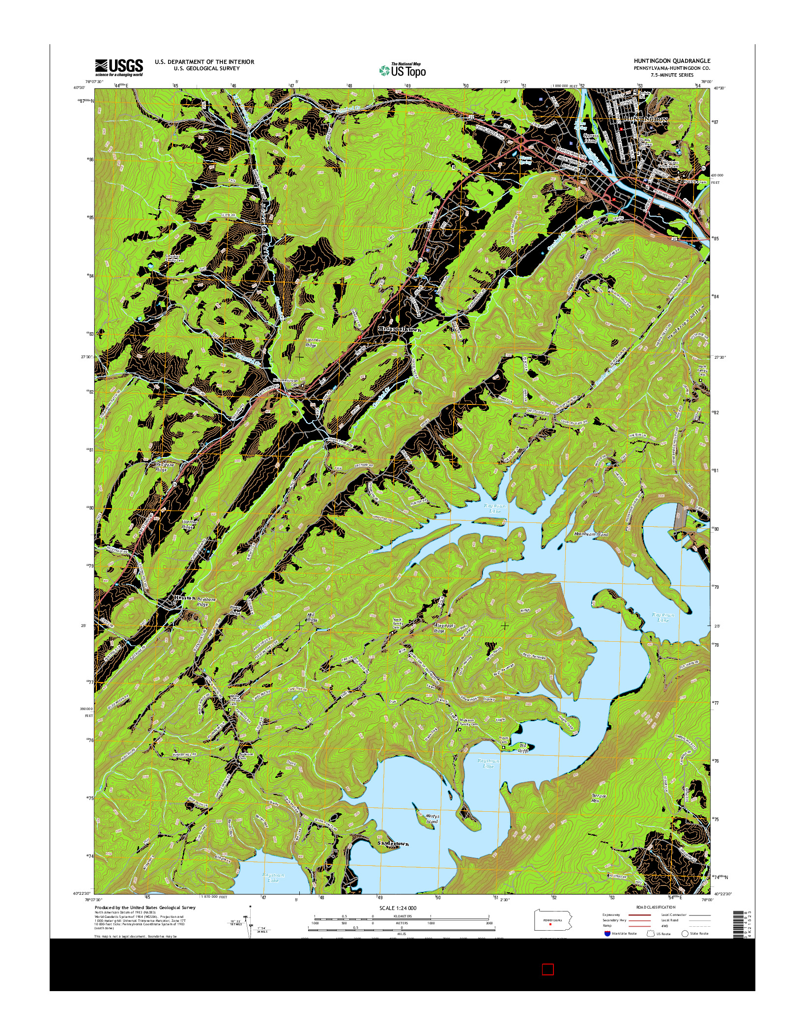 USGS US TOPO 7.5-MINUTE MAP FOR HUNTINGDON, PA 2016