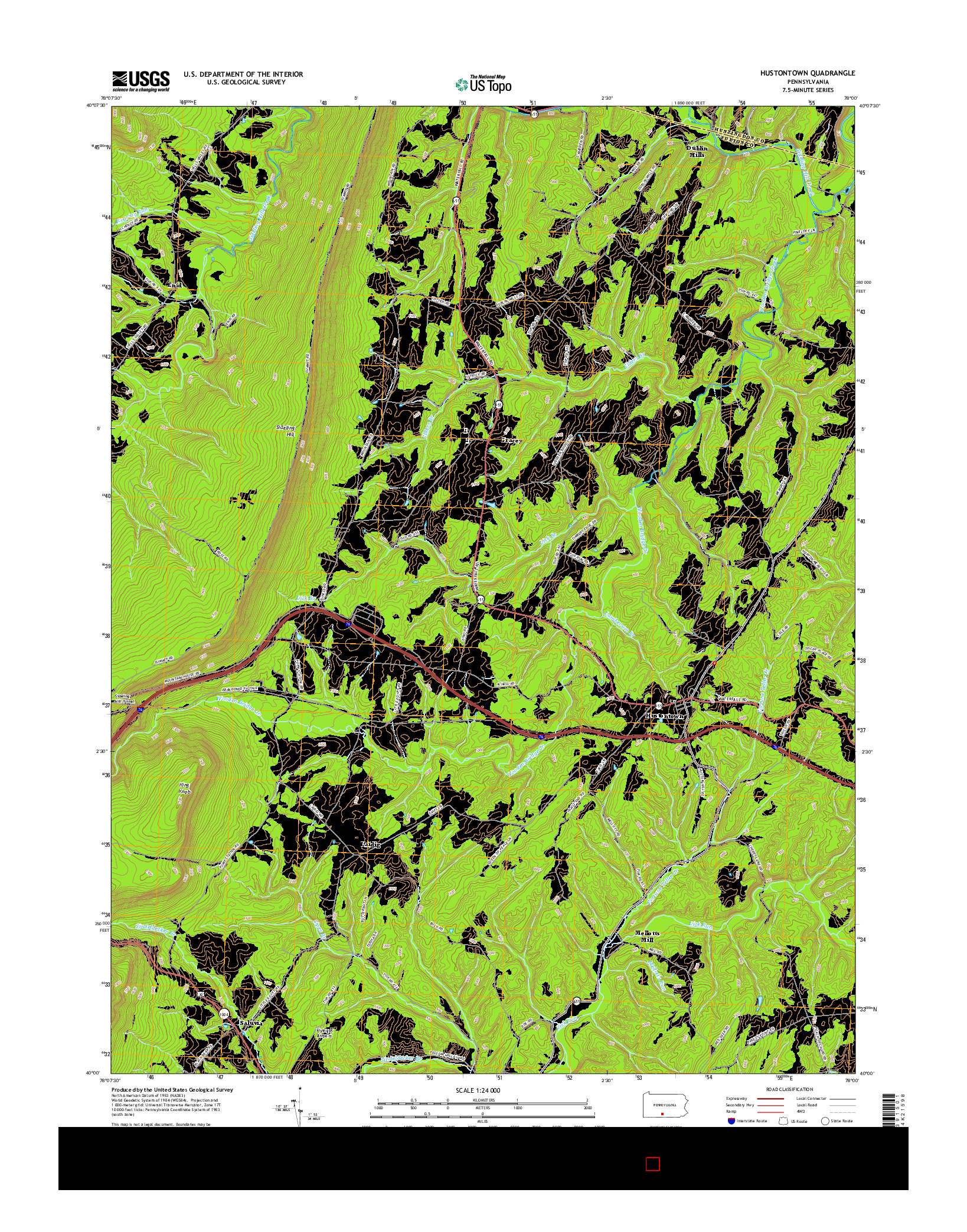 USGS US TOPO 7.5-MINUTE MAP FOR HUSTONTOWN, PA 2016