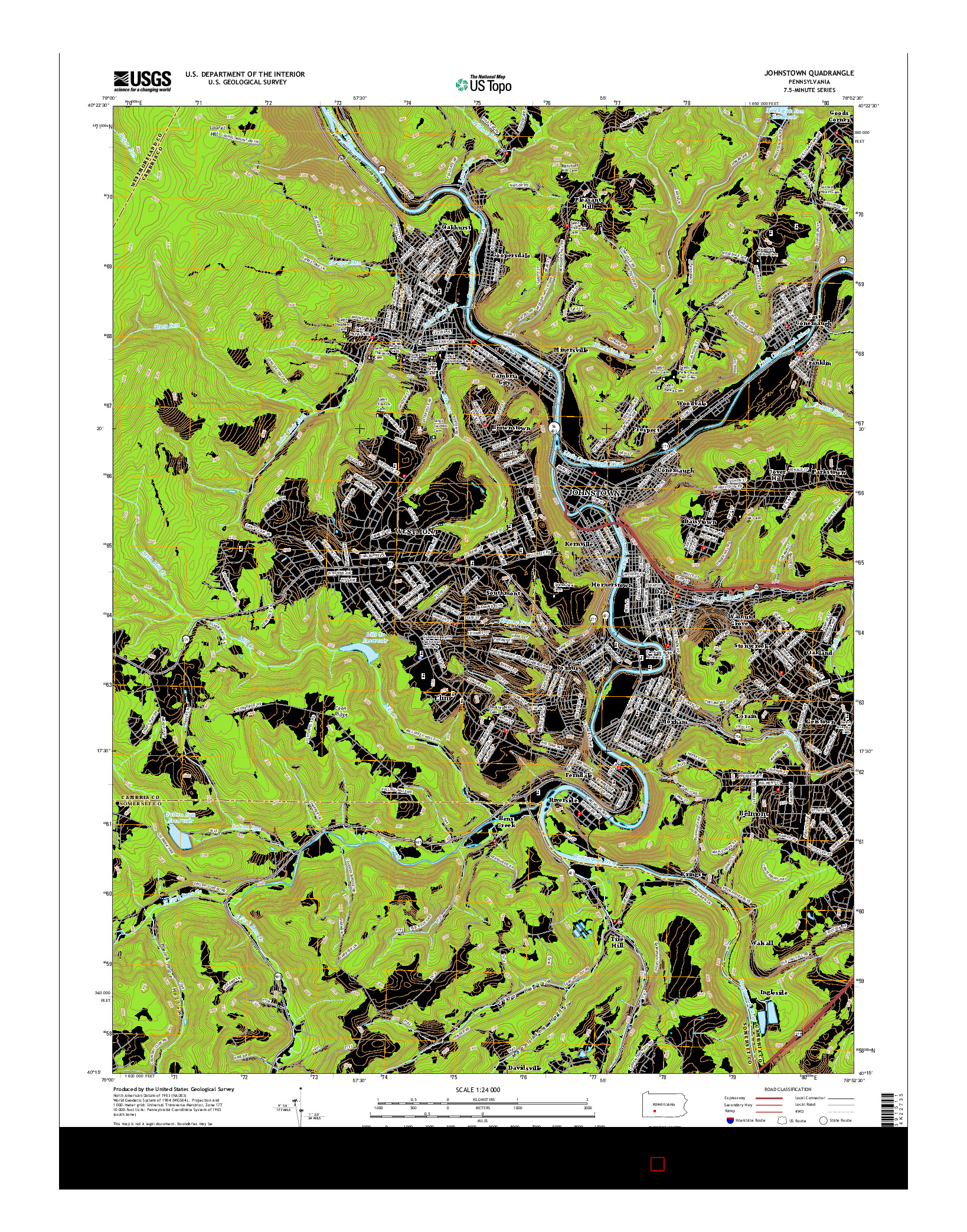 USGS US TOPO 7.5-MINUTE MAP FOR JOHNSTOWN, PA 2016