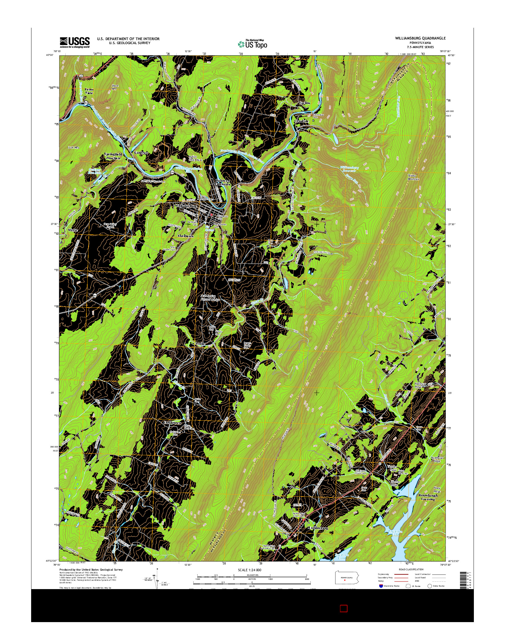 USGS US TOPO 7.5-MINUTE MAP FOR WILLIAMSBURG, PA 2016