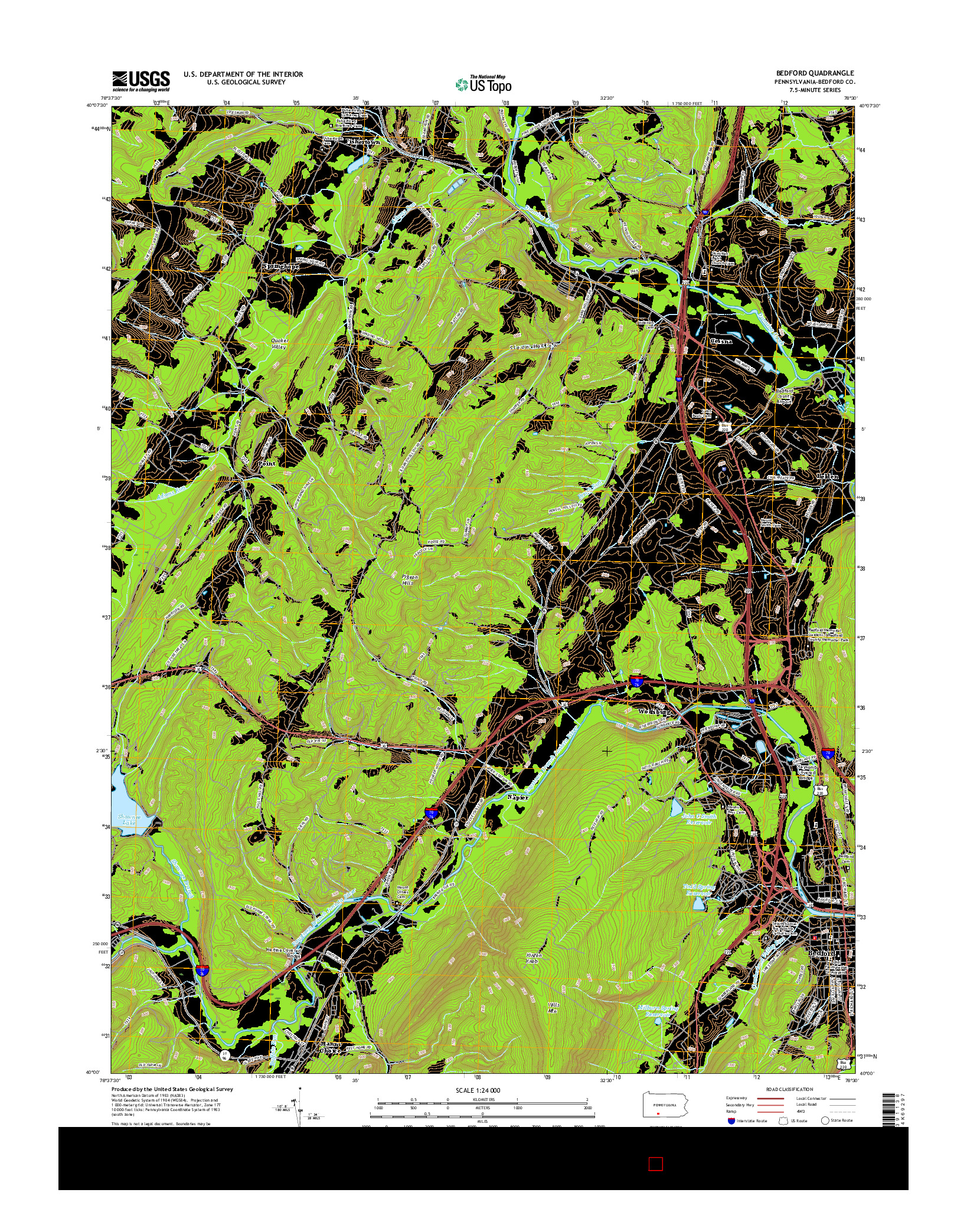 USGS US TOPO 7.5-MINUTE MAP FOR BEDFORD, PA 2016