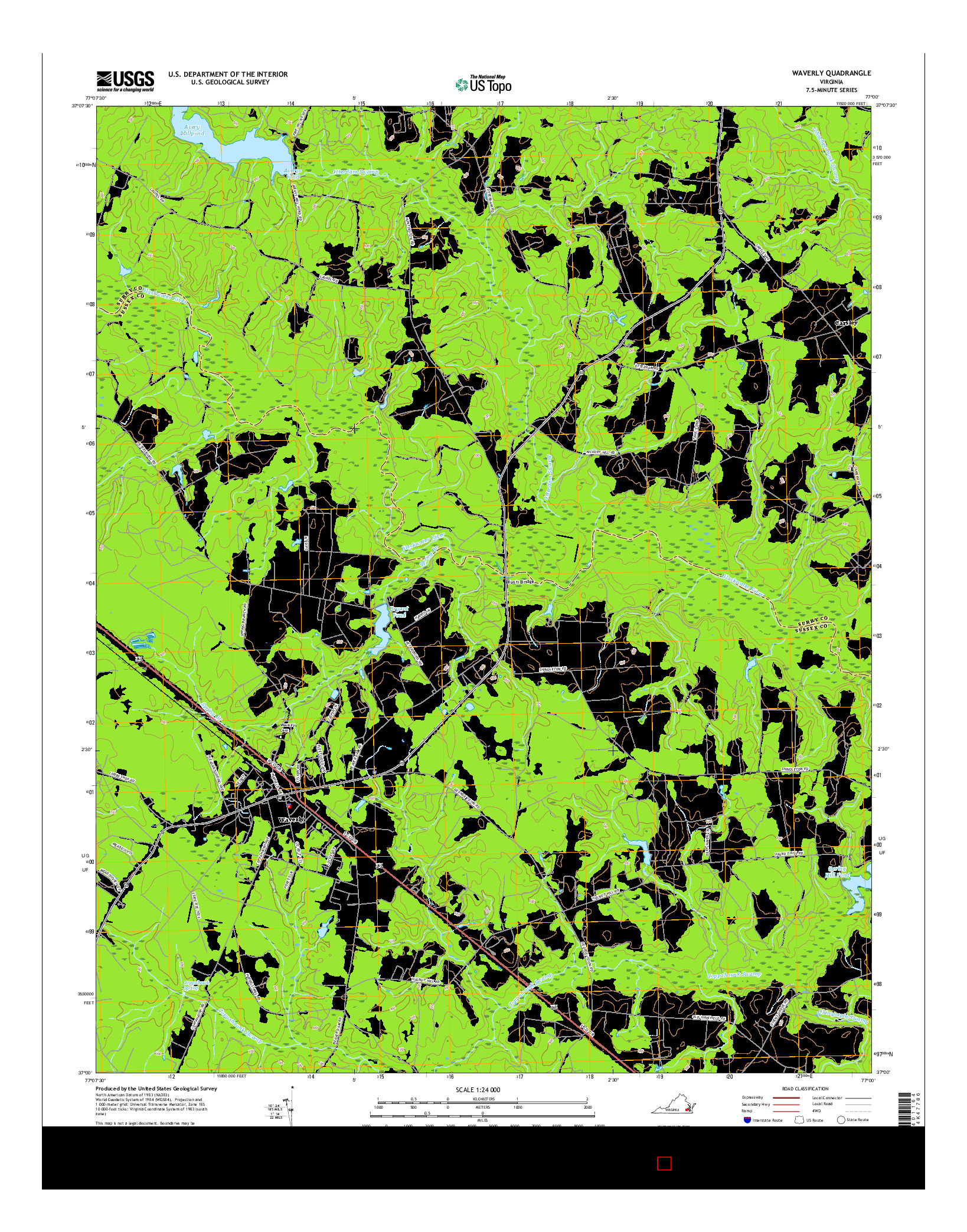 USGS US TOPO 7.5-MINUTE MAP FOR WAVERLY, VA 2016