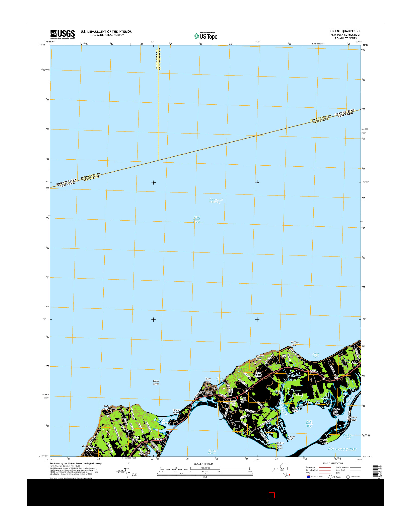 USGS US TOPO 7.5-MINUTE MAP FOR ORIENT, NY-CT 2016