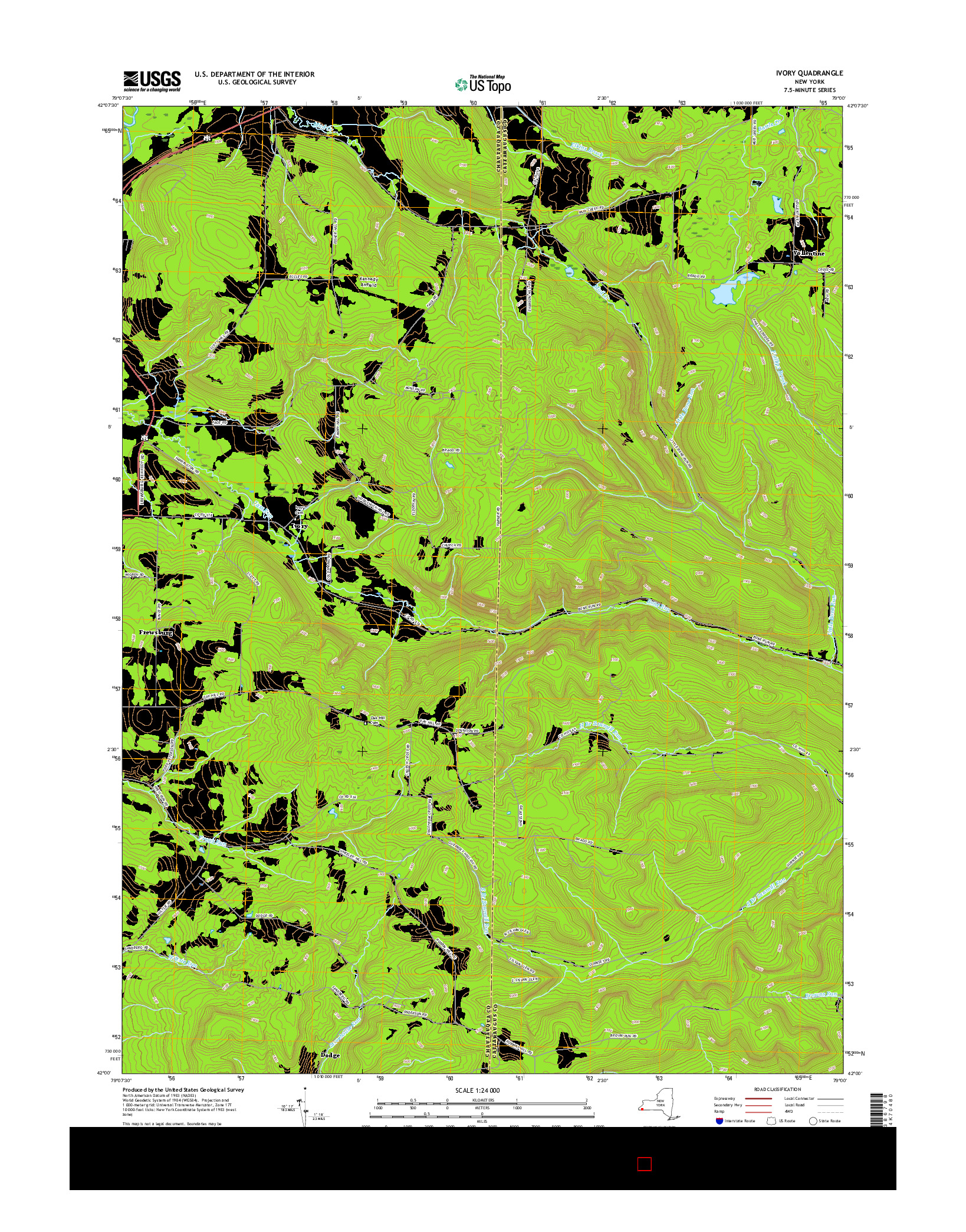 USGS US TOPO 7.5-MINUTE MAP FOR IVORY, NY 2016