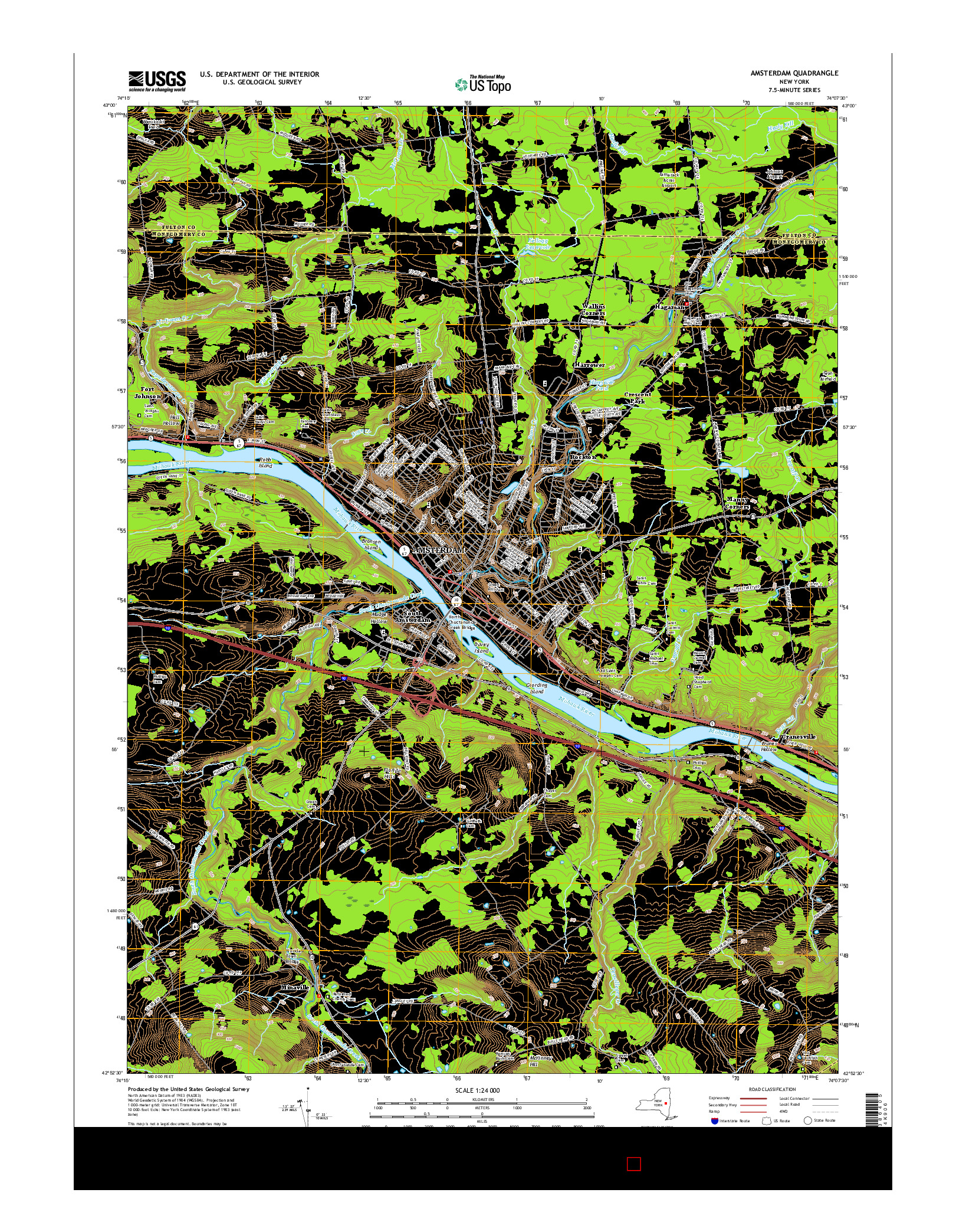 USGS US TOPO 7.5-MINUTE MAP FOR AMSTERDAM, NY 2016