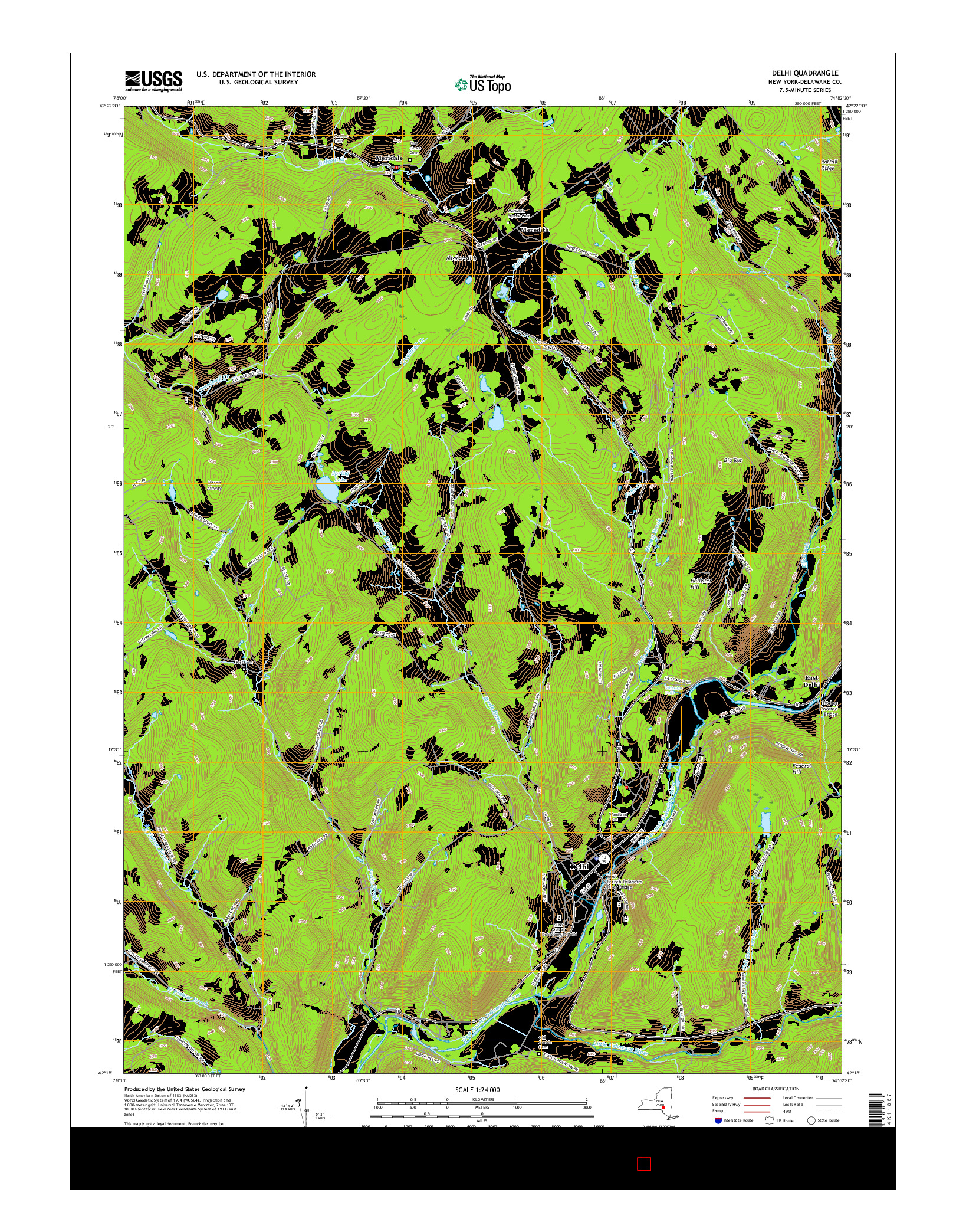 USGS US TOPO 7.5-MINUTE MAP FOR DELHI, NY 2016