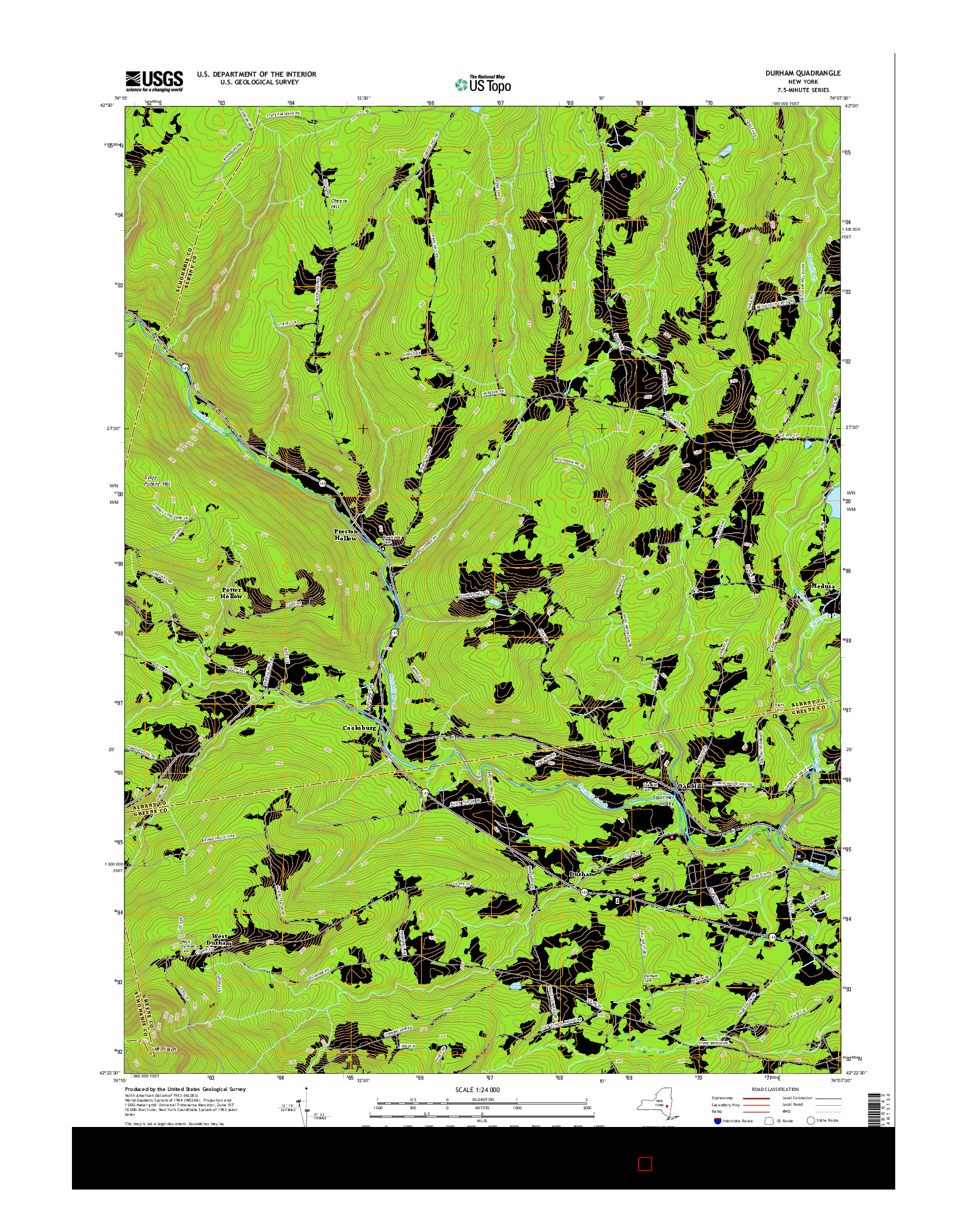 USGS US TOPO 7.5-MINUTE MAP FOR DURHAM, NY 2016