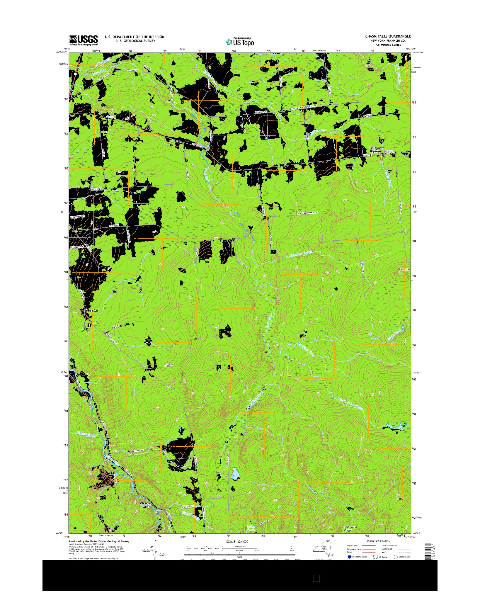 USGS US TOPO 7.5-MINUTE MAP FOR CHASM FALLS, NY 2016