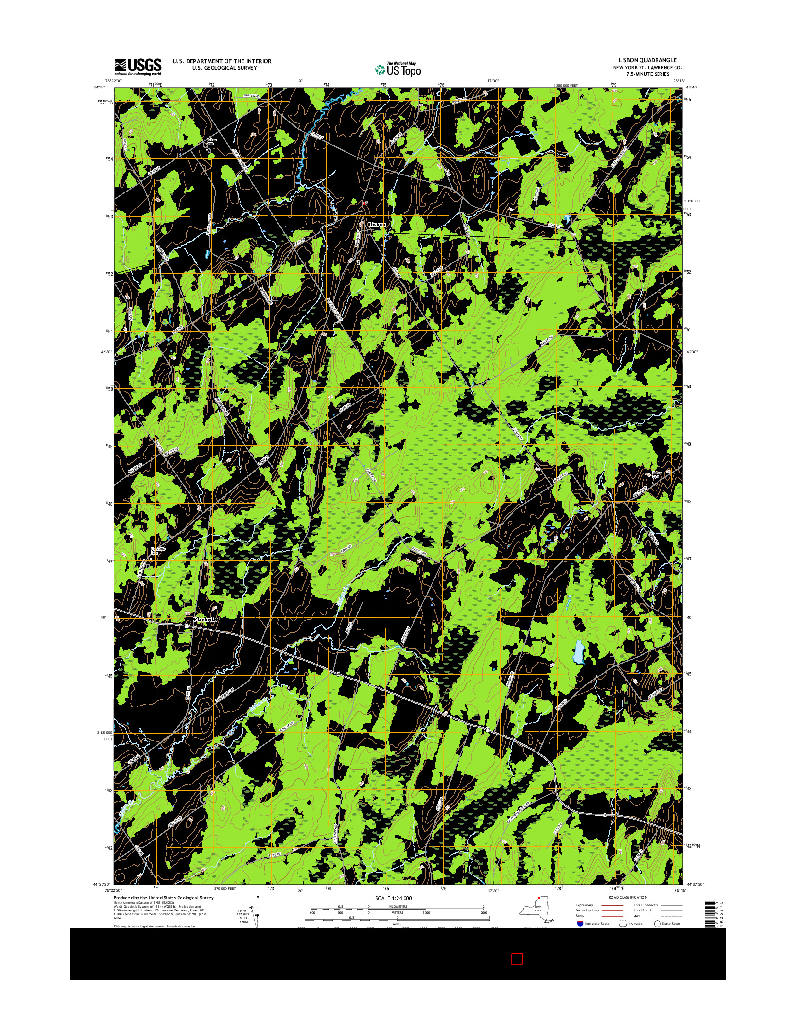 USGS US TOPO 7.5-MINUTE MAP FOR LISBON, NY 2016