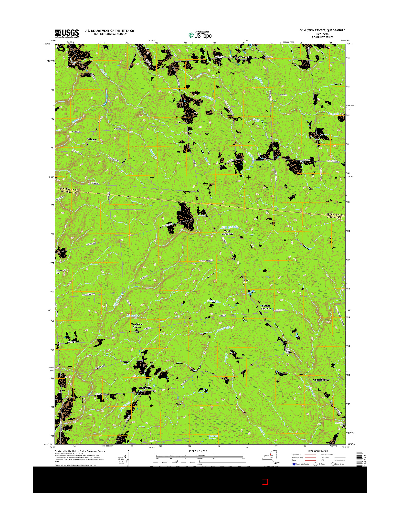 USGS US TOPO 7.5-MINUTE MAP FOR BOYLSTON CENTER, NY 2016