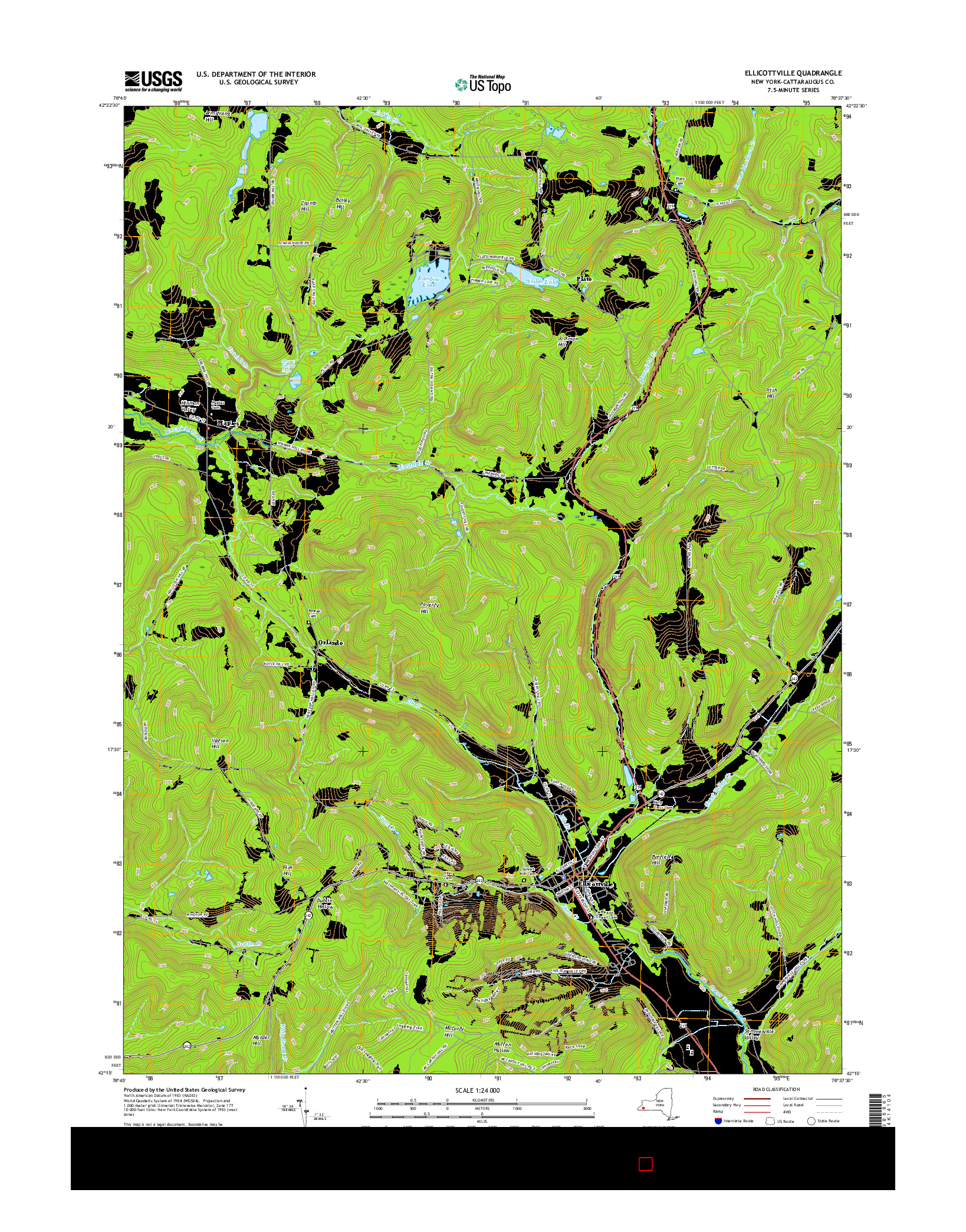 USGS US TOPO 7.5-MINUTE MAP FOR ELLICOTTVILLE, NY 2016