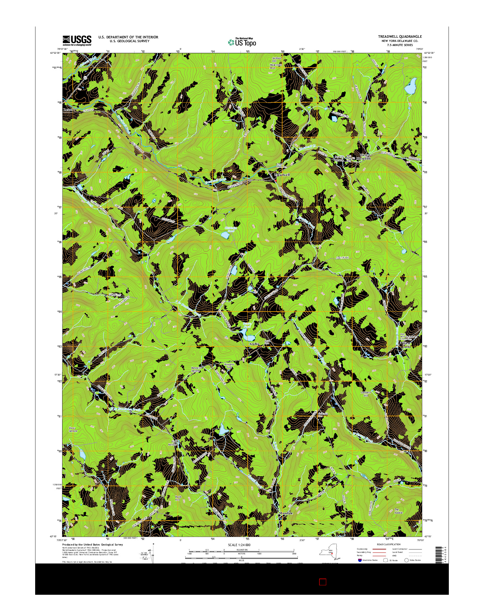 USGS US TOPO 7.5-MINUTE MAP FOR TREADWELL, NY 2016