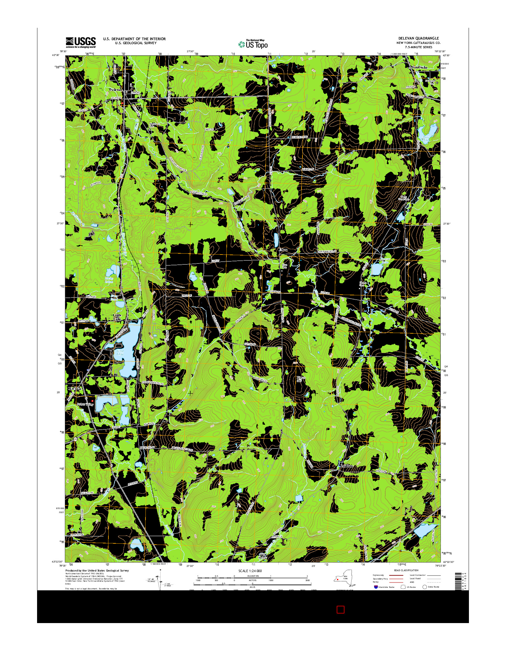 USGS US TOPO 7.5-MINUTE MAP FOR DELEVAN, NY 2016