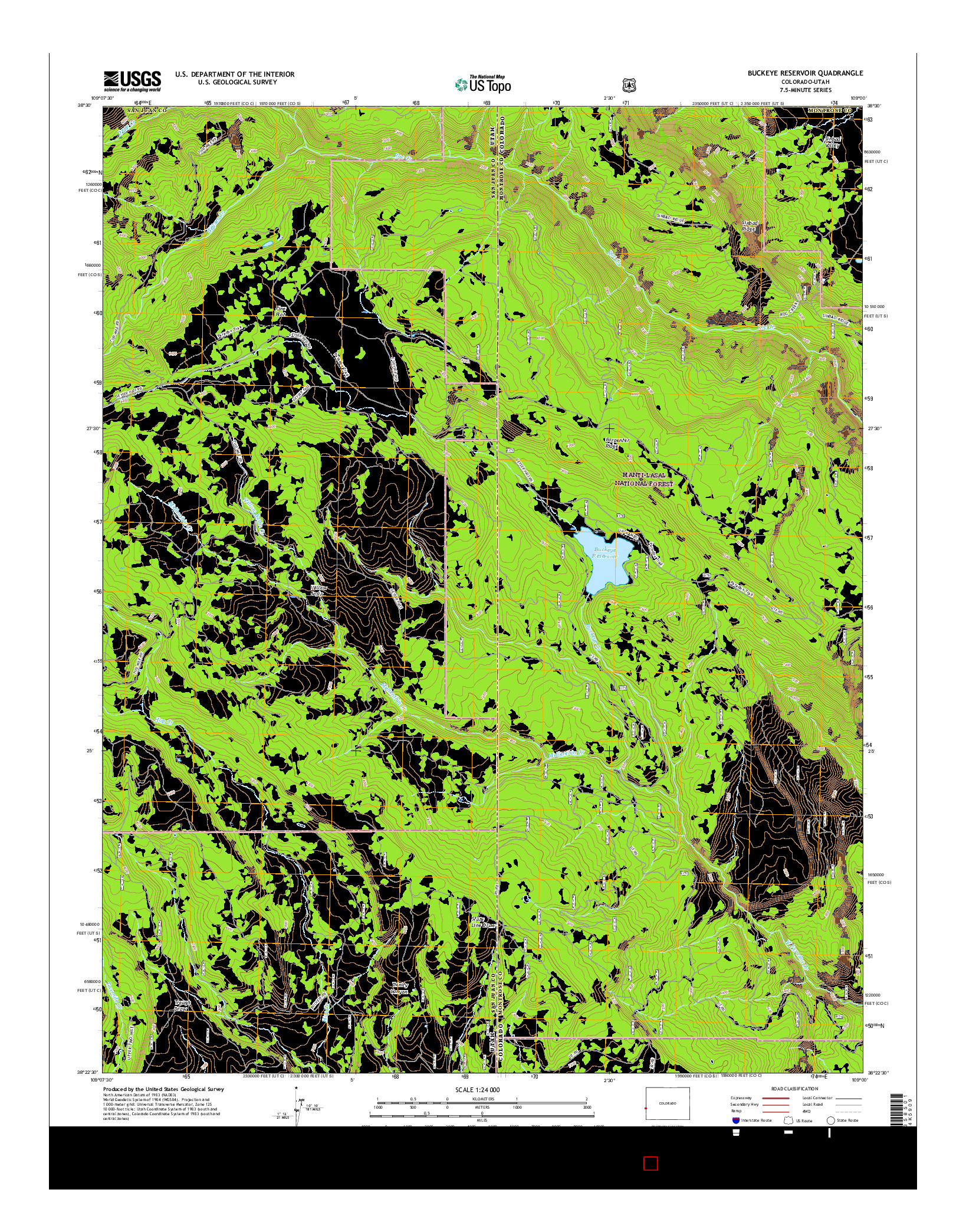 USGS US TOPO 7.5-MINUTE MAP FOR BUCKEYE RESERVOIR, CO-UT 2016