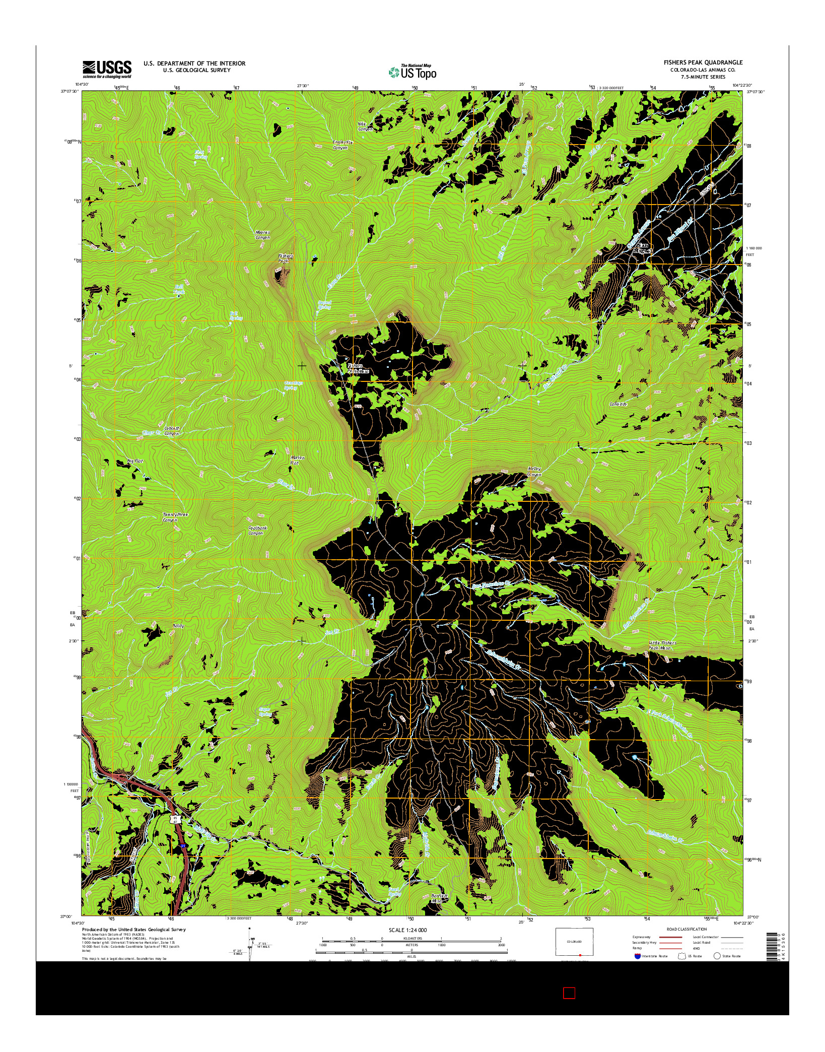 USGS US TOPO 7.5-MINUTE MAP FOR FISHERS PEAK, CO 2016