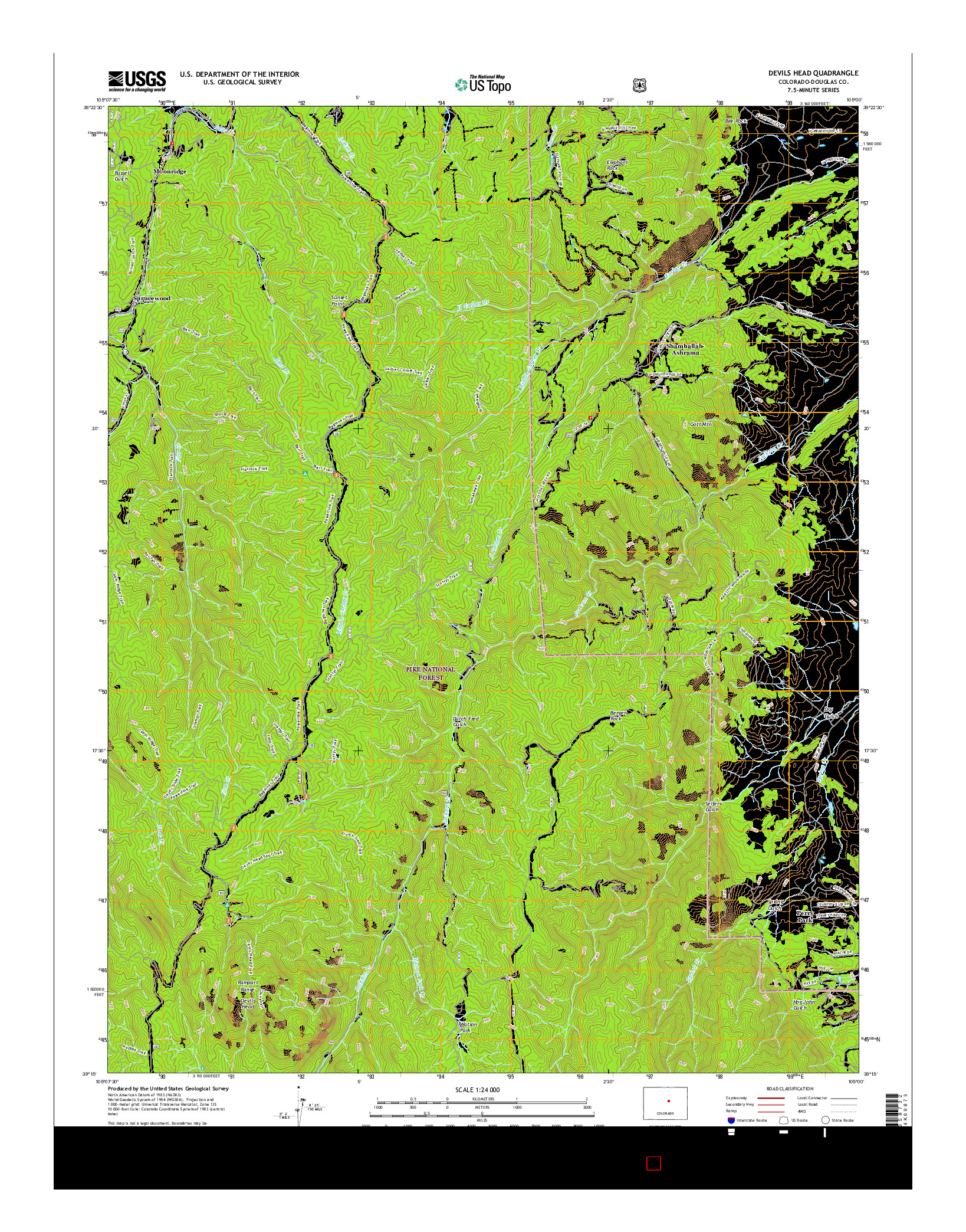 USGS US TOPO 7.5-MINUTE MAP FOR DEVILS HEAD, CO 2016