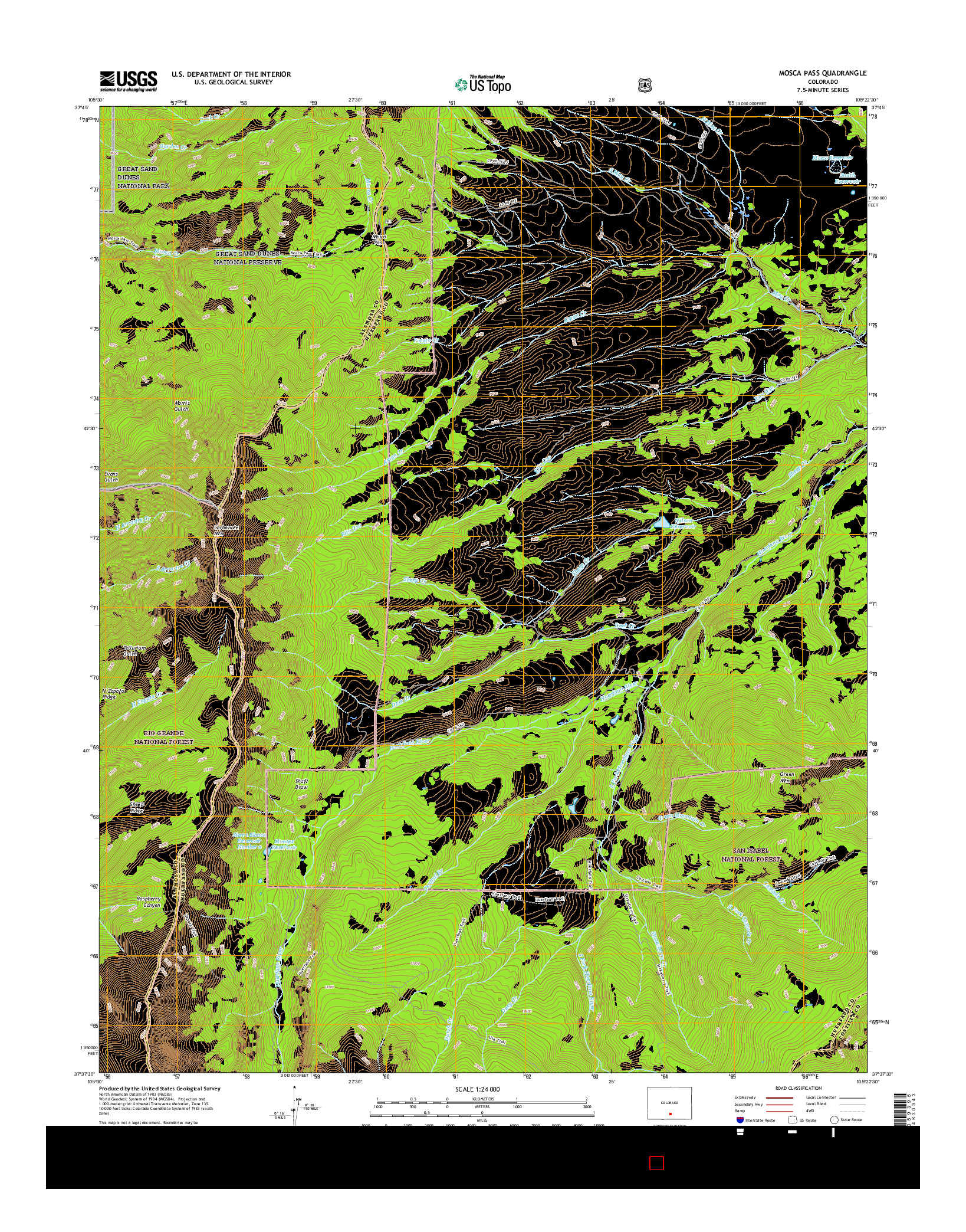 USGS US TOPO 7.5-MINUTE MAP FOR MOSCA PASS, CO 2016