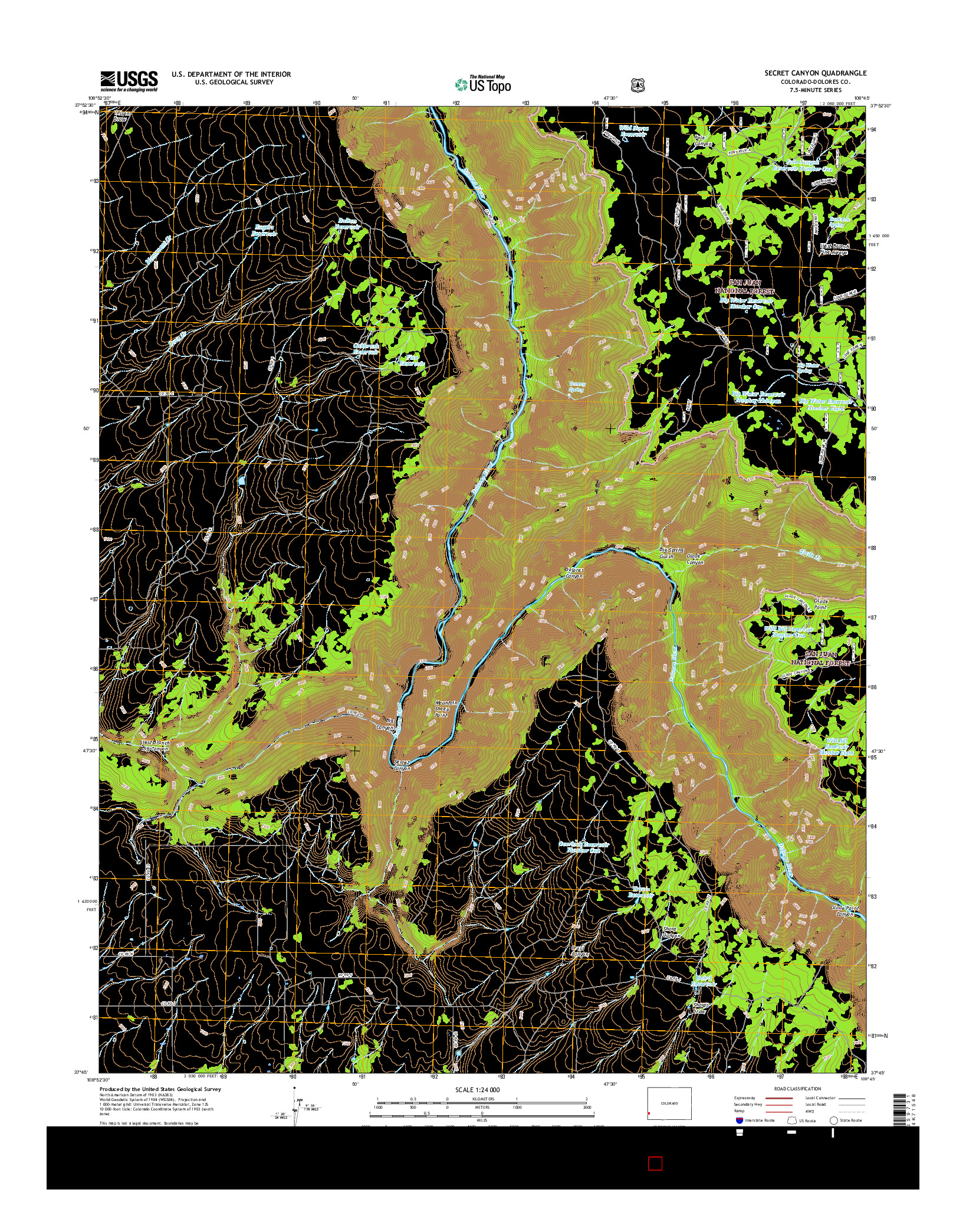 USGS US TOPO 7.5-MINUTE MAP FOR SECRET CANYON, CO 2016