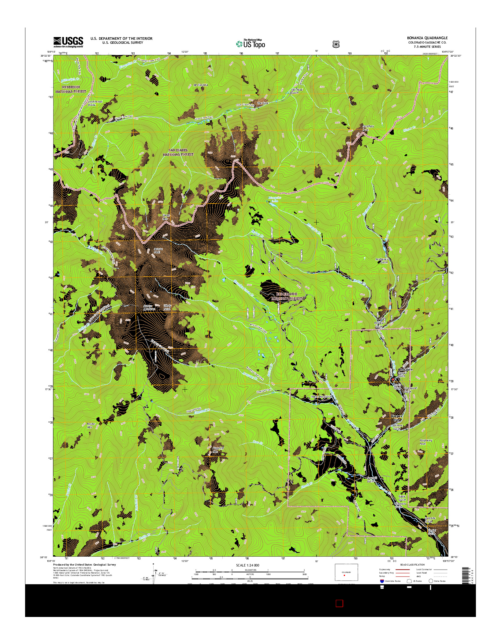 USGS US TOPO 7.5-MINUTE MAP FOR BONANZA, CO 2016