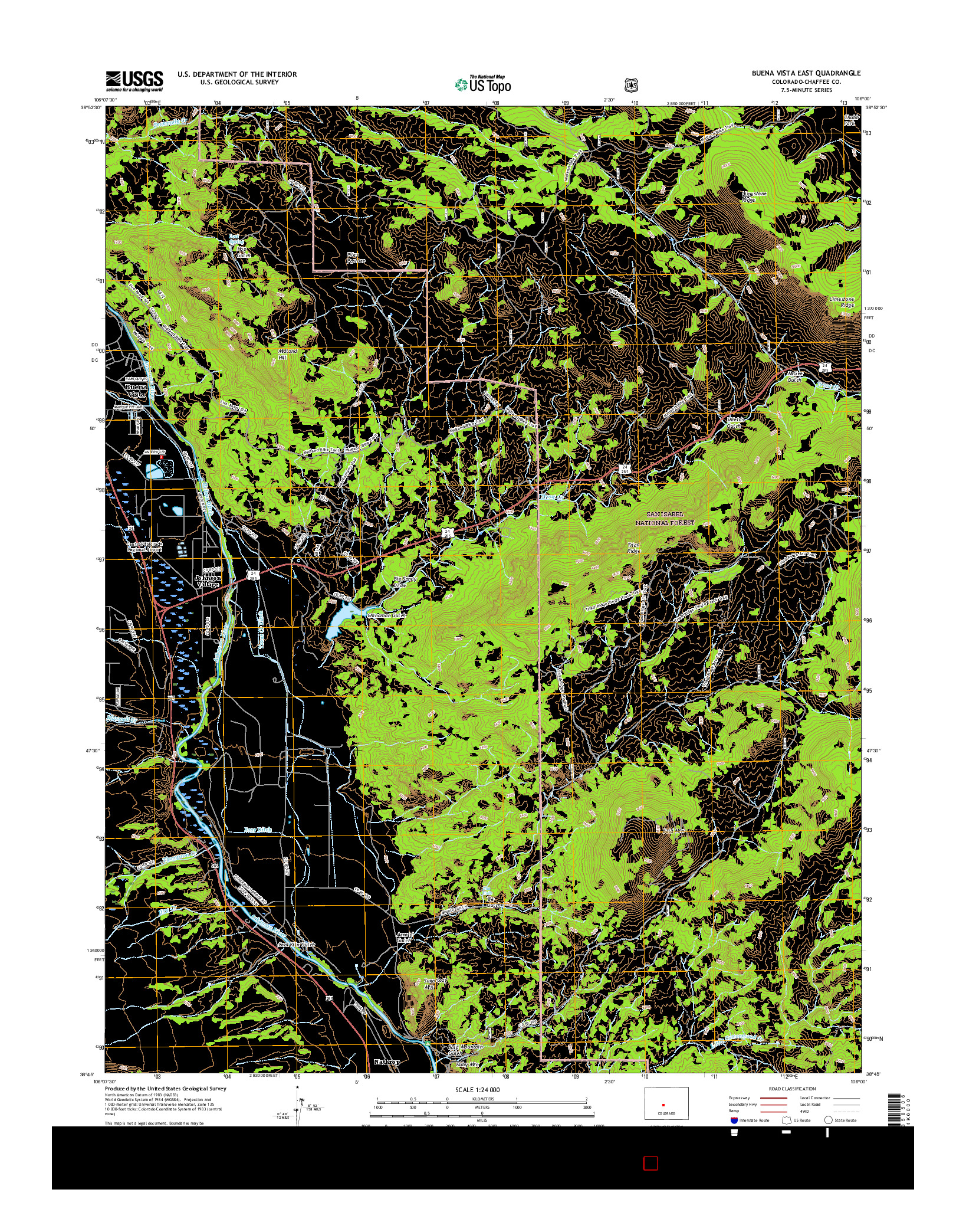 USGS US TOPO 7.5-MINUTE MAP FOR BUENA VISTA EAST, CO 2016