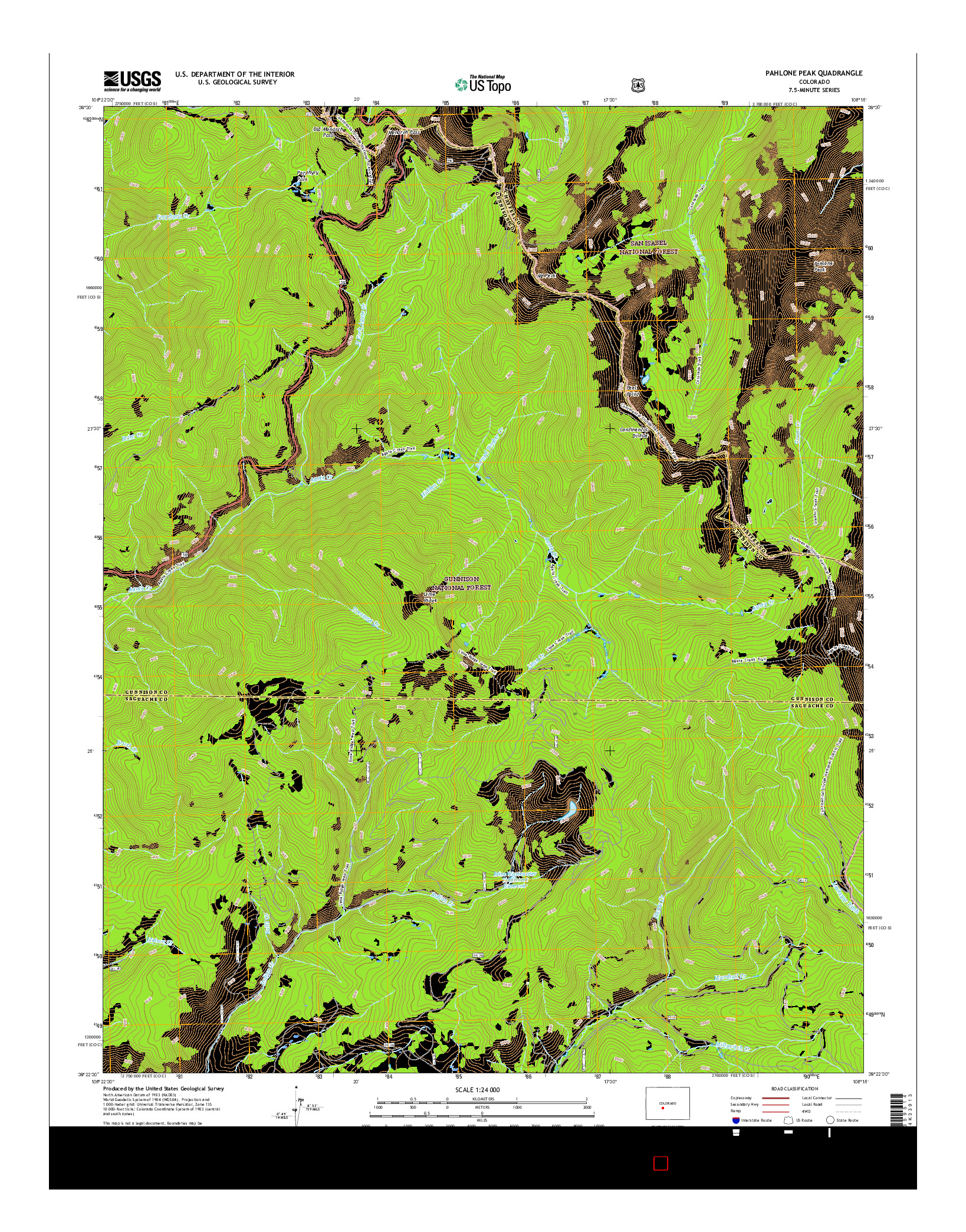 USGS US TOPO 7.5-MINUTE MAP FOR PAHLONE PEAK, CO 2016