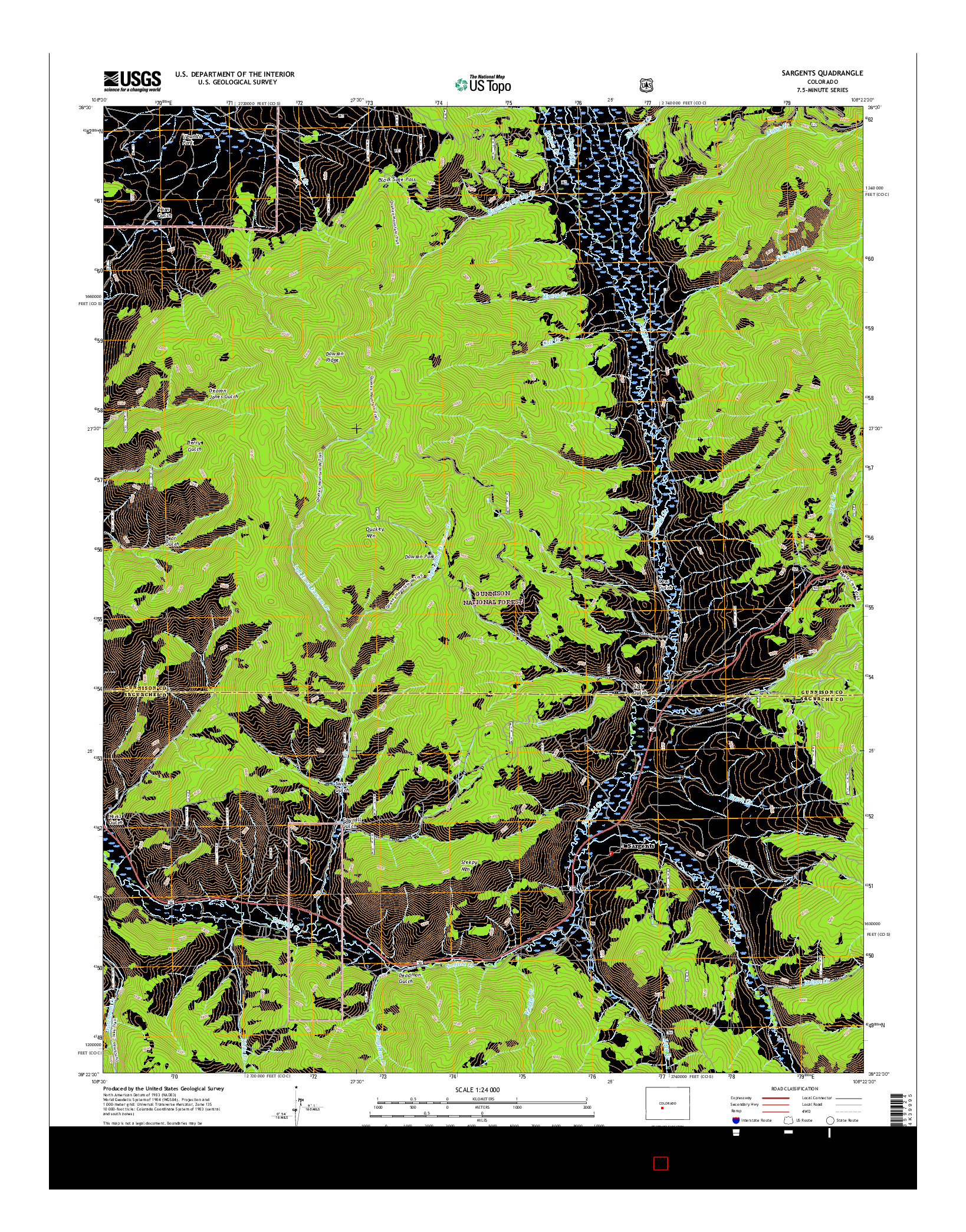 USGS US TOPO 7.5-MINUTE MAP FOR SARGENTS, CO 2016