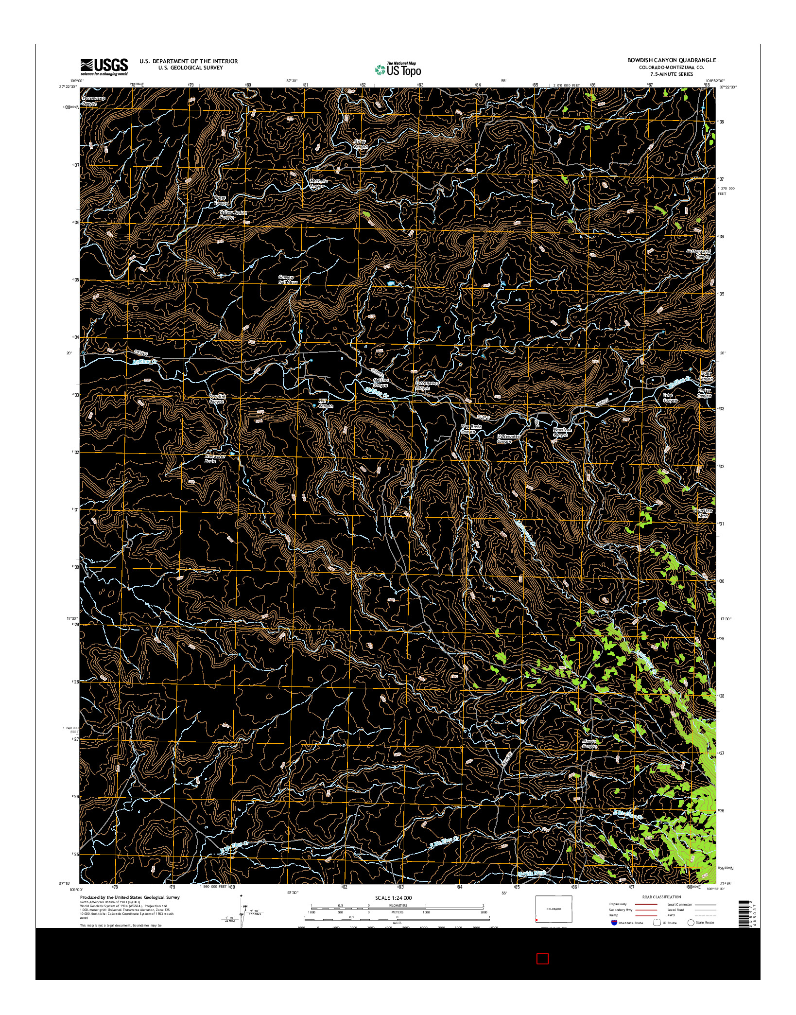 USGS US TOPO 7.5-MINUTE MAP FOR BOWDISH CANYON, CO 2016