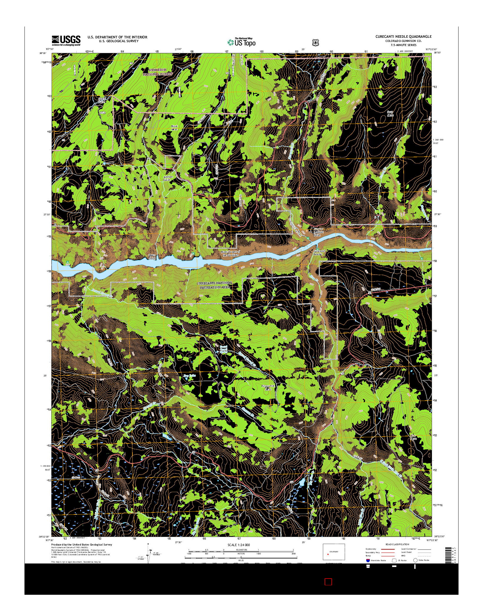 USGS US TOPO 7.5-MINUTE MAP FOR CURECANTI NEEDLE, CO 2016