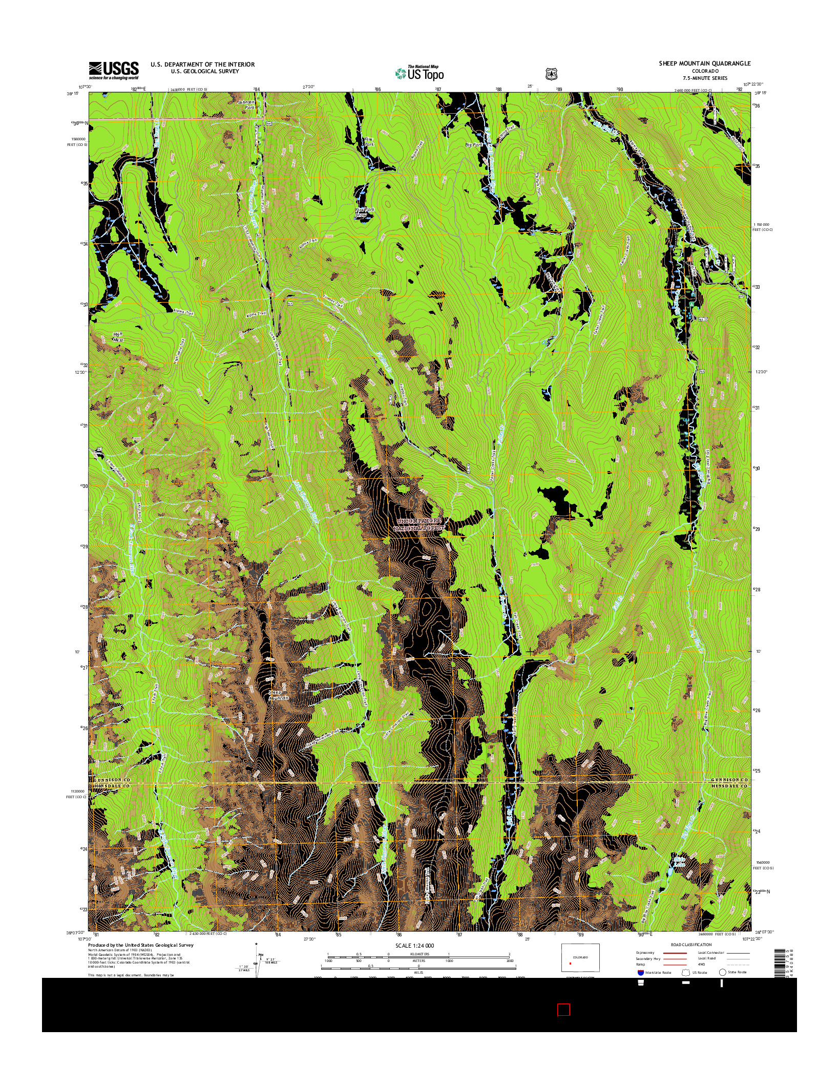 USGS US TOPO 7.5-MINUTE MAP FOR SHEEP MOUNTAIN, CO 2016