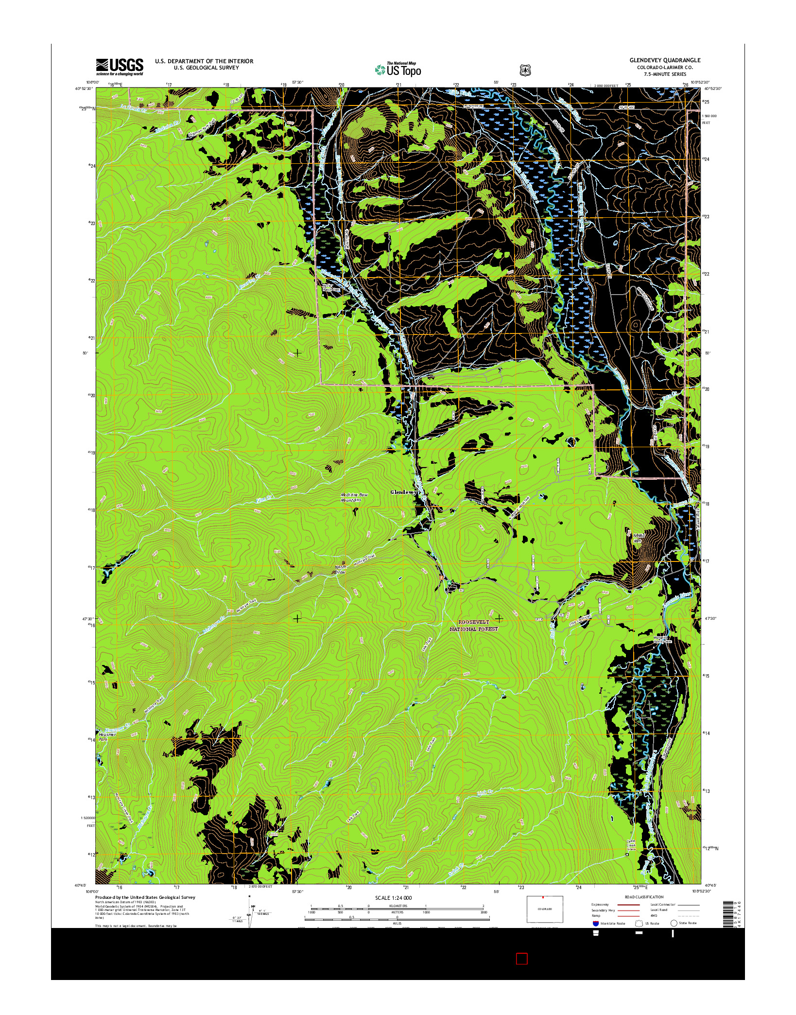 USGS US TOPO 7.5-MINUTE MAP FOR GLENDEVEY, CO 2016