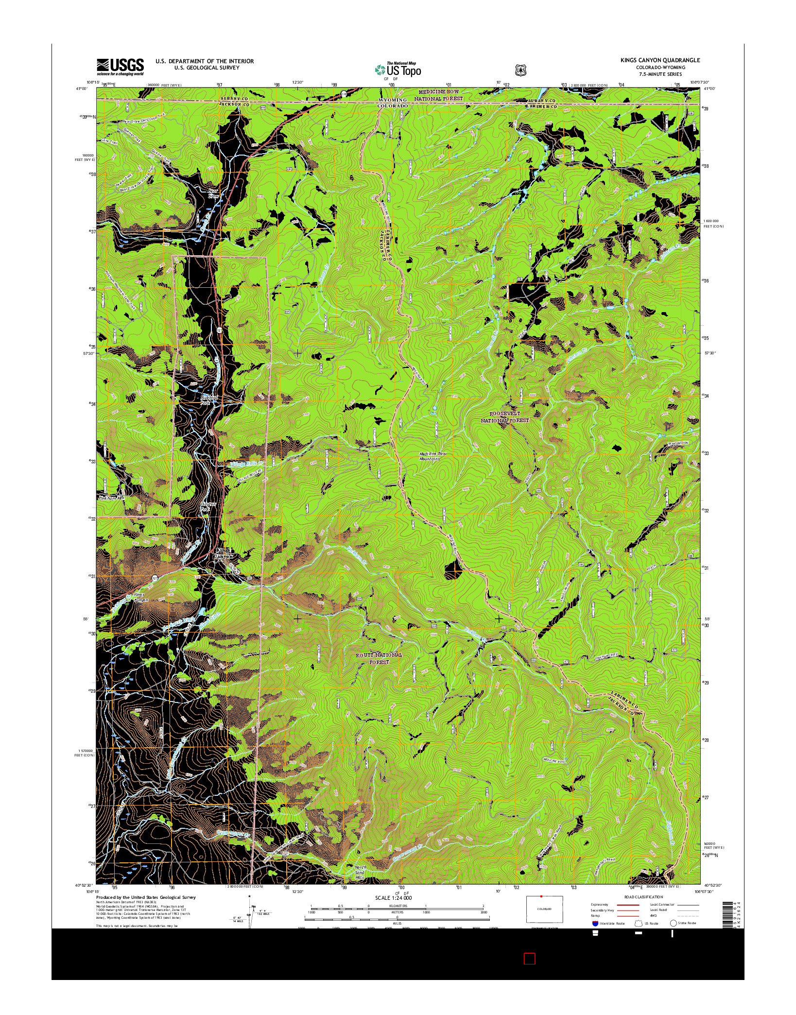USGS US TOPO 7.5-MINUTE MAP FOR KINGS CANYON, CO-WY 2016