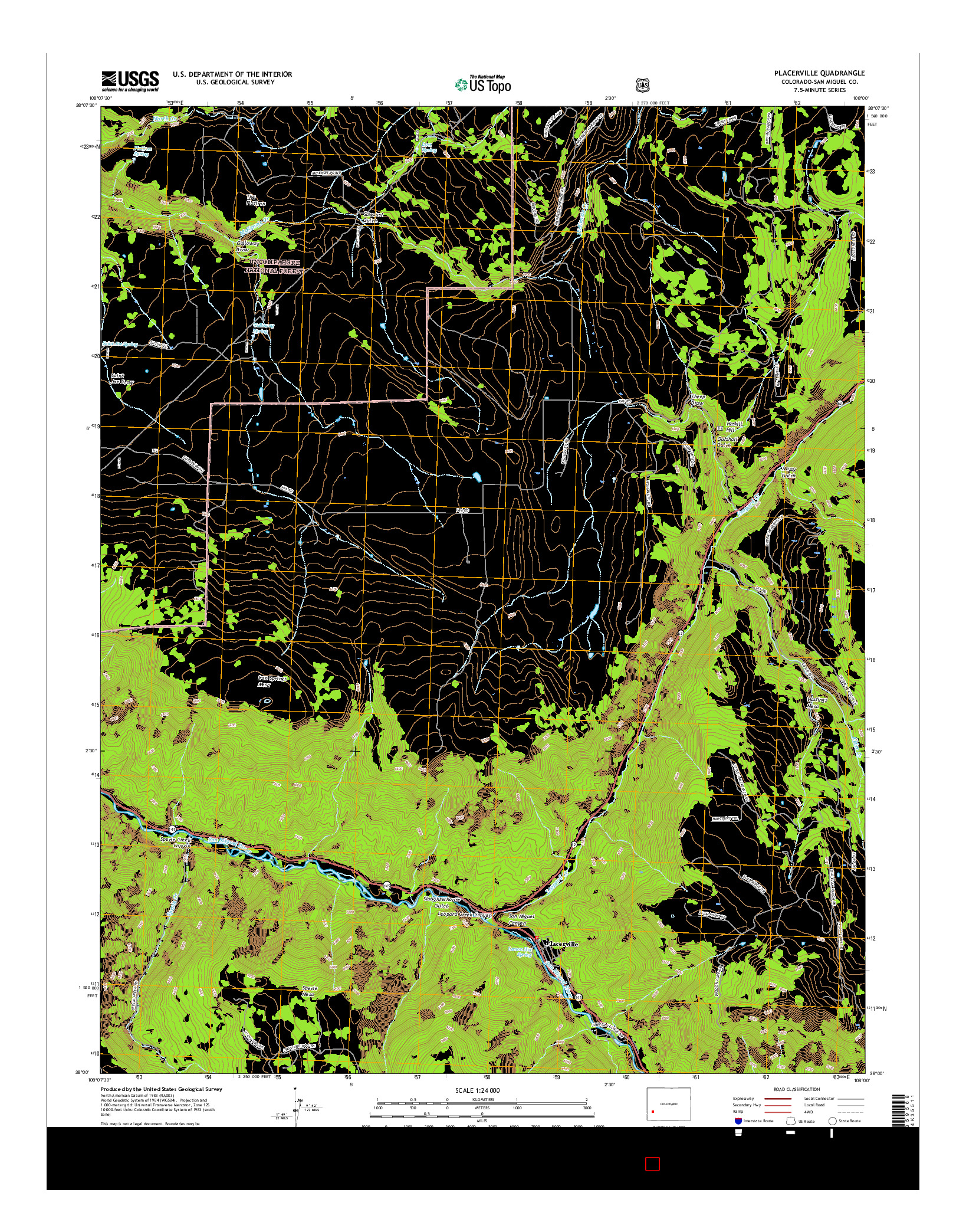 USGS US TOPO 7.5-MINUTE MAP FOR PLACERVILLE, CO 2016