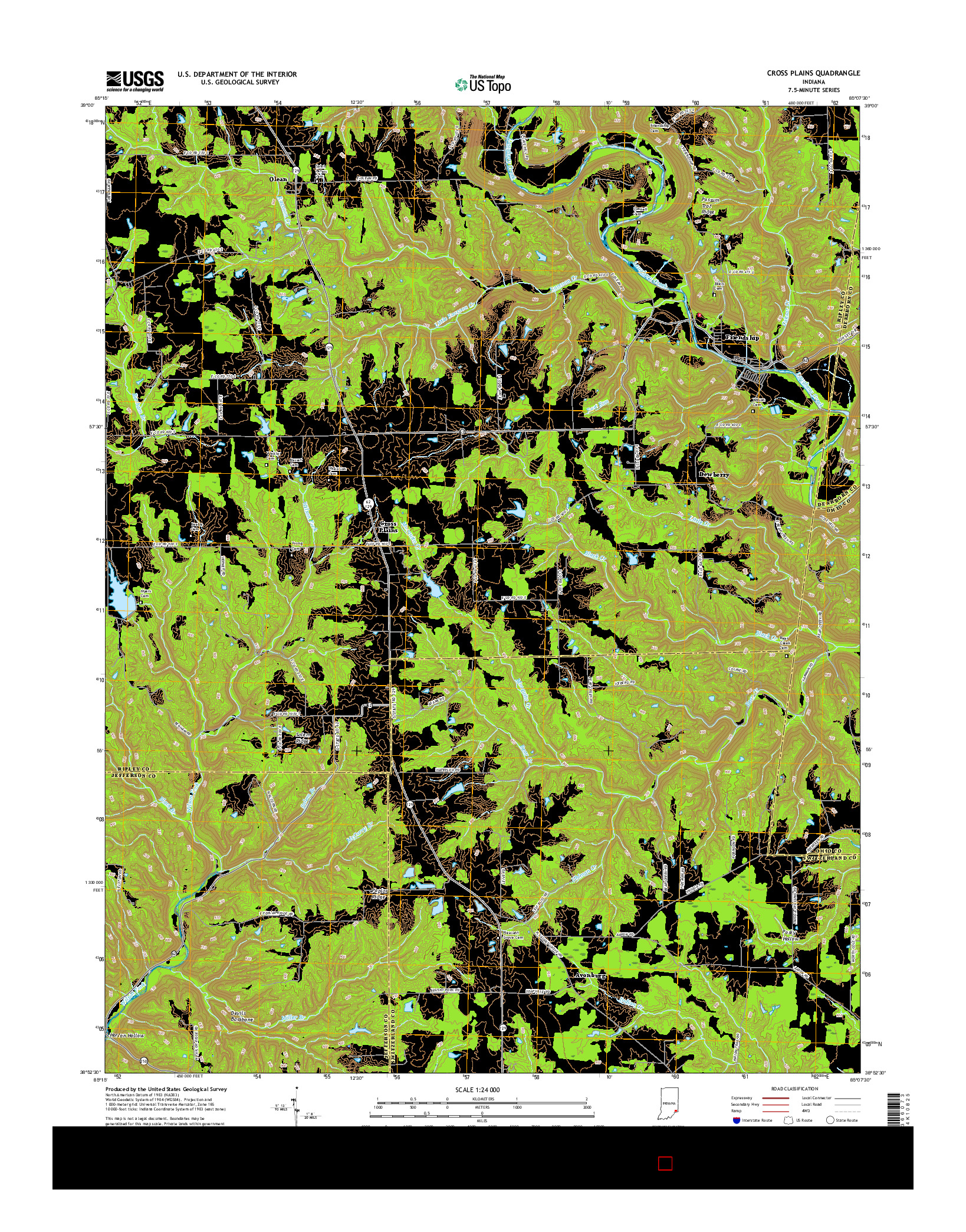 USGS US TOPO 7.5-MINUTE MAP FOR CROSS PLAINS, IN 2016
