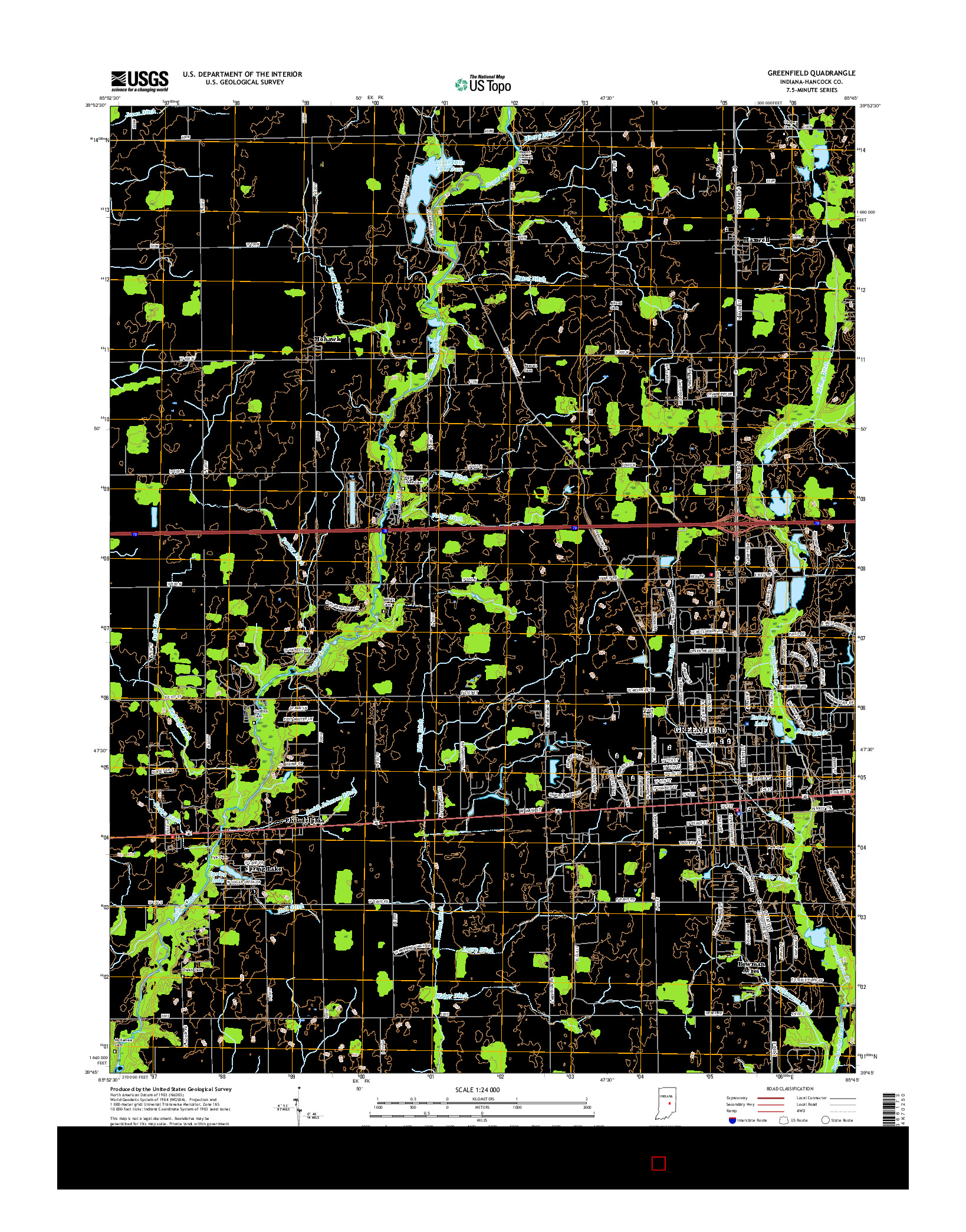 USGS US TOPO 7.5-MINUTE MAP FOR GREENFIELD, IN 2016