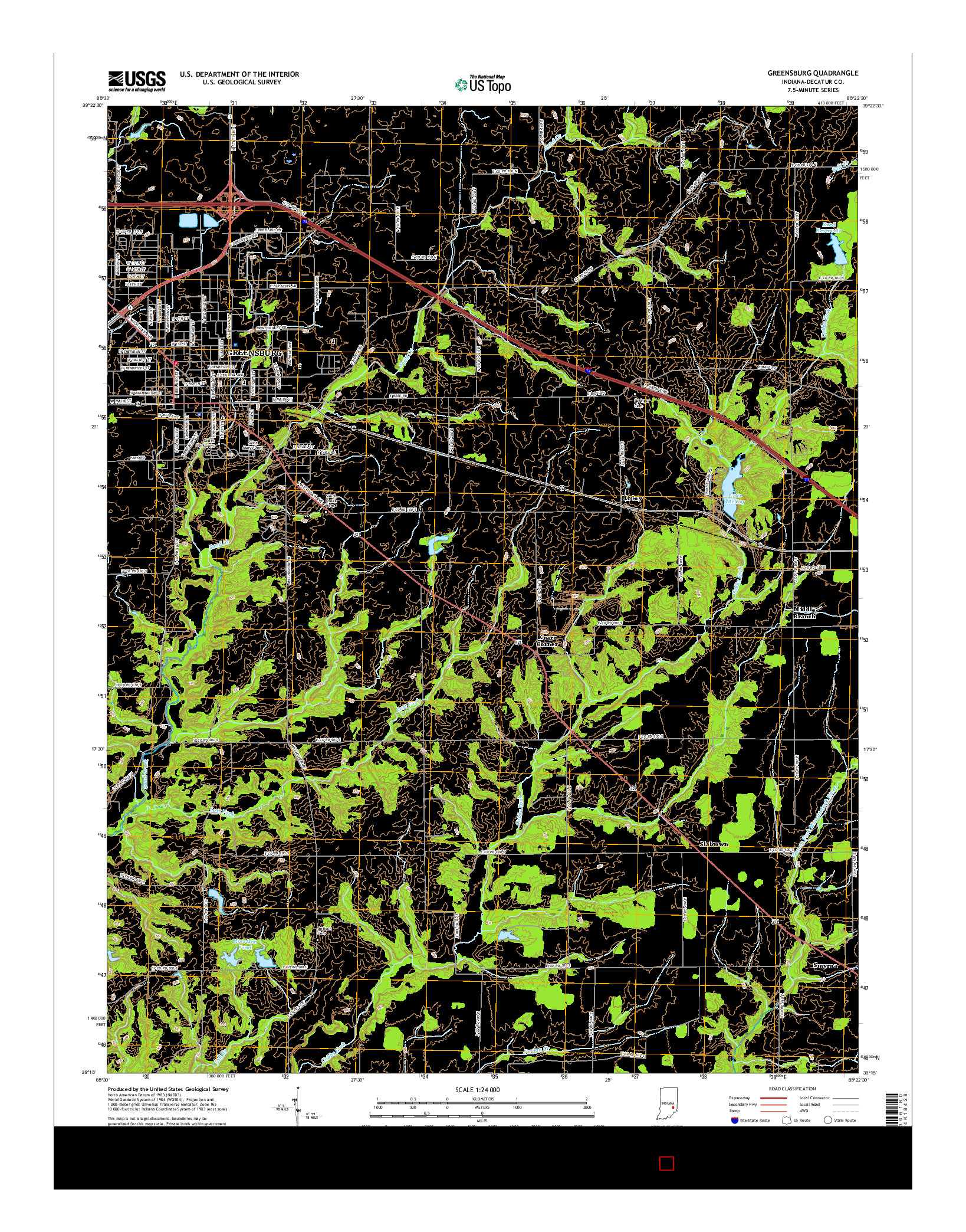 USGS US TOPO 7.5-MINUTE MAP FOR GREENSBURG, IN 2016